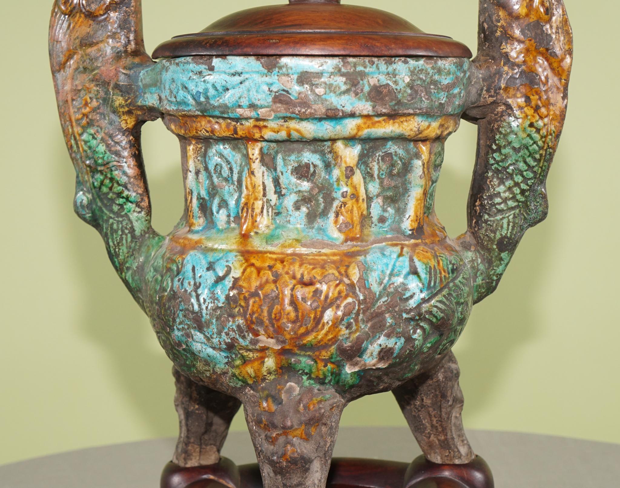 Carved Chinese Ming period Dynasty Buddhist Incense Burner with a Rock Crystal Finial For Sale