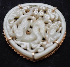 Chinese Ming Period Jade Carving Mounted in 14K Gold as Pendant.