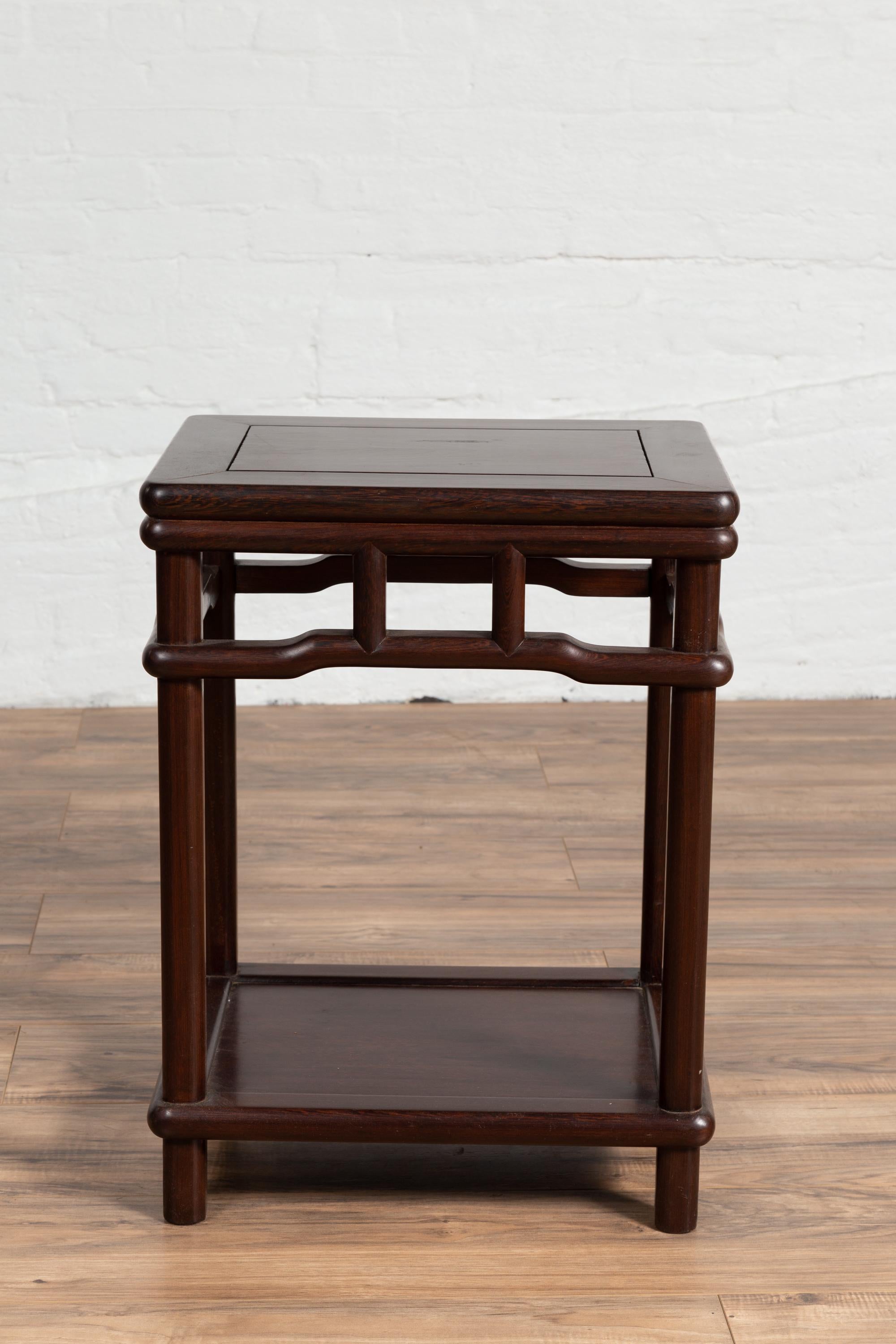 Chinese Ming Style Accent Side Table with Dark Wood Patina and Humpback Apron For Sale 3