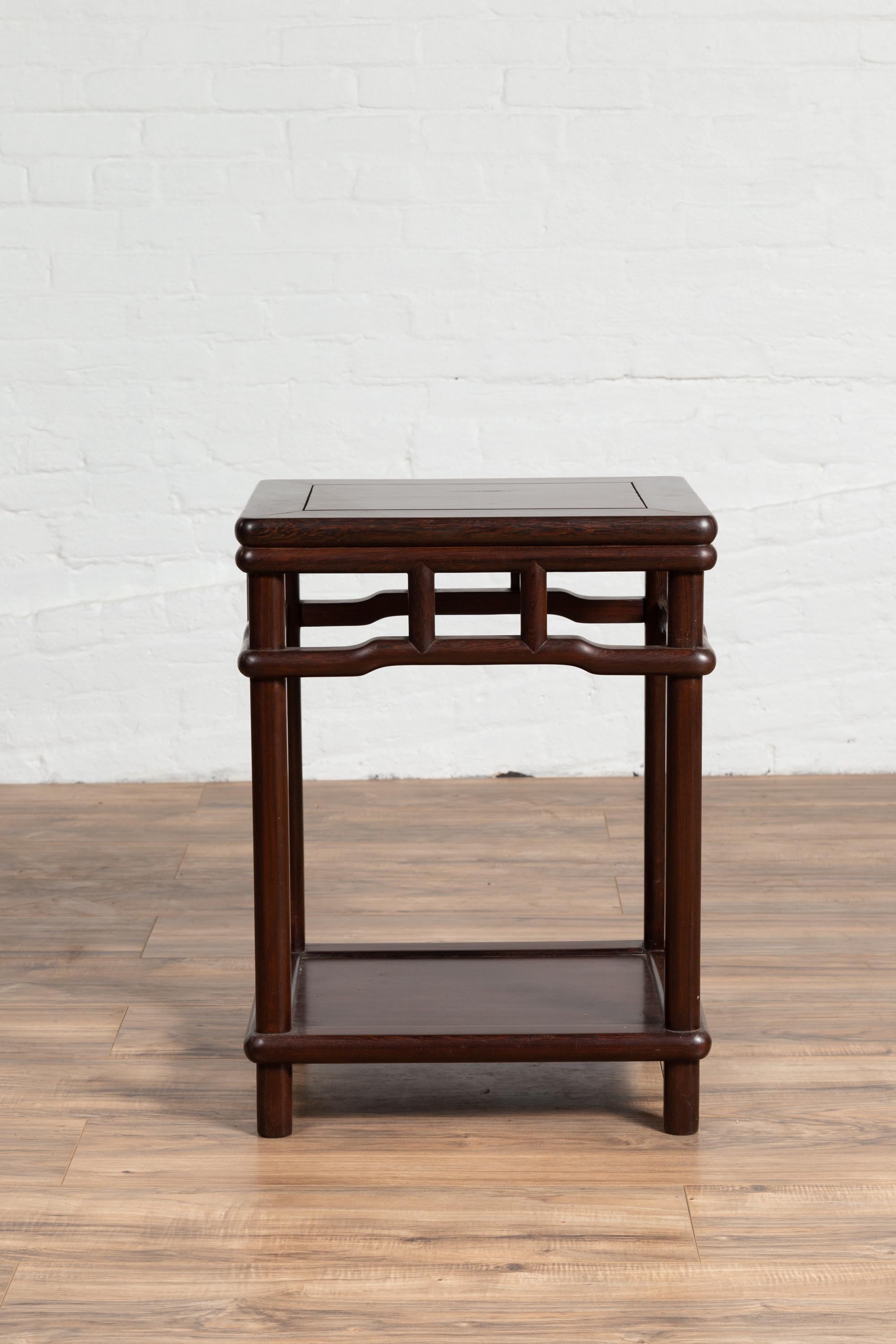 Chinese Ming Style Accent Side Table with Dark Wood Patina and Humpback Apron For Sale 4