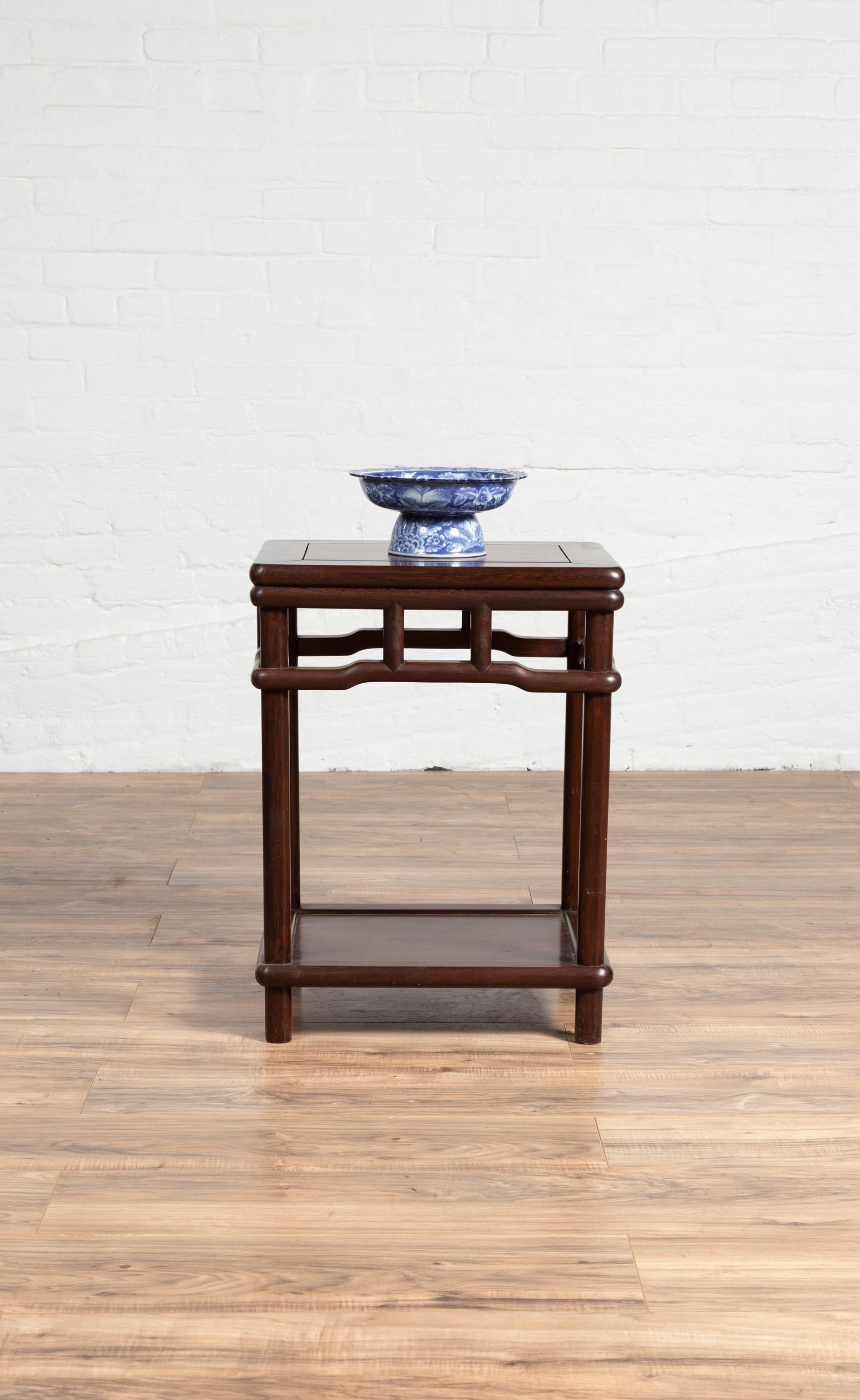 Chinese Ming Style Accent Side Table with Dark Wood Patina and Humpback Apron For Sale 5