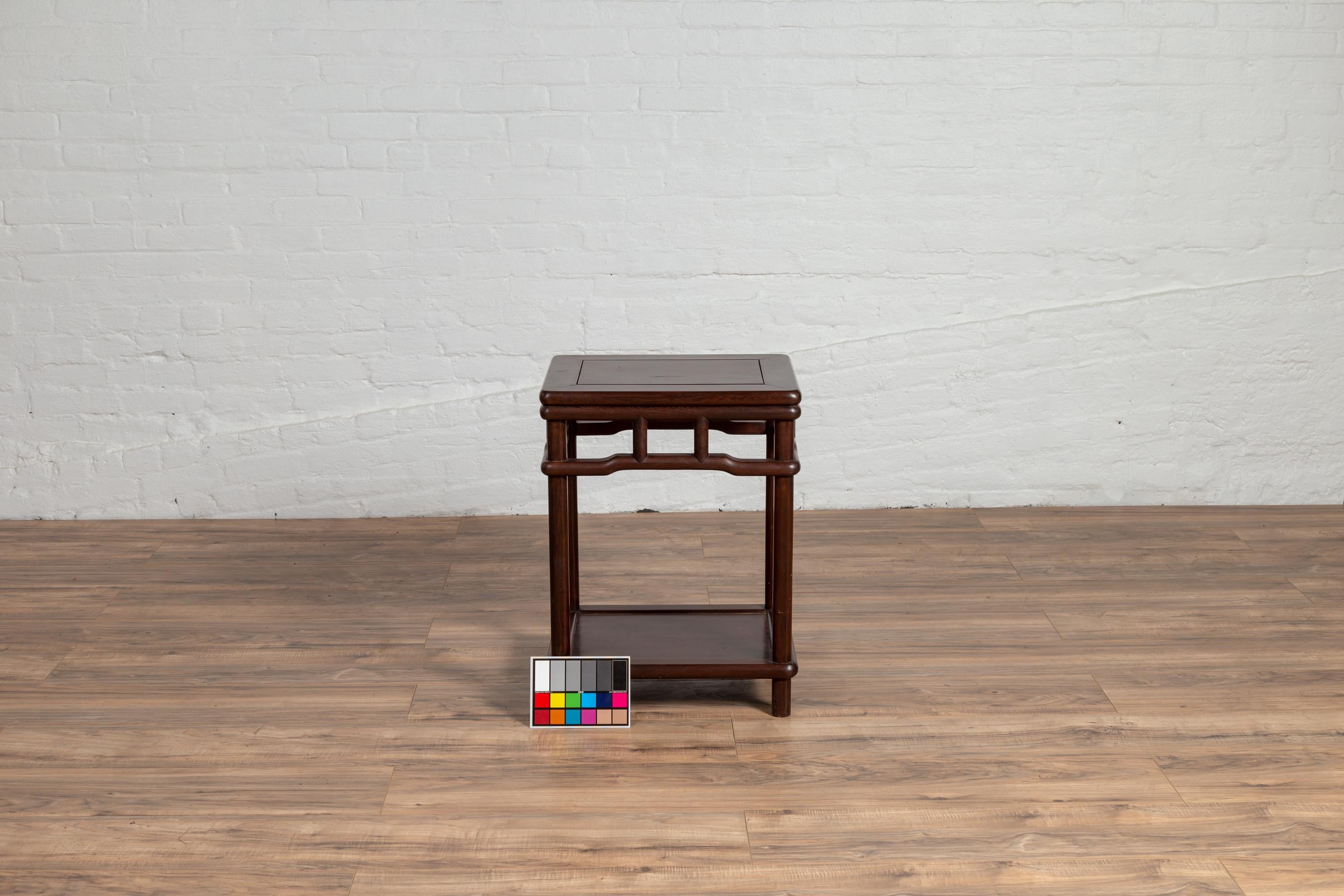 Chinese Ming Style Accent Side Table with Dark Wood Patina and Humpback Apron For Sale 6