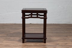 Chinese Ming Style Accent Side Table with Dark Wood Patina and Humpback Apron