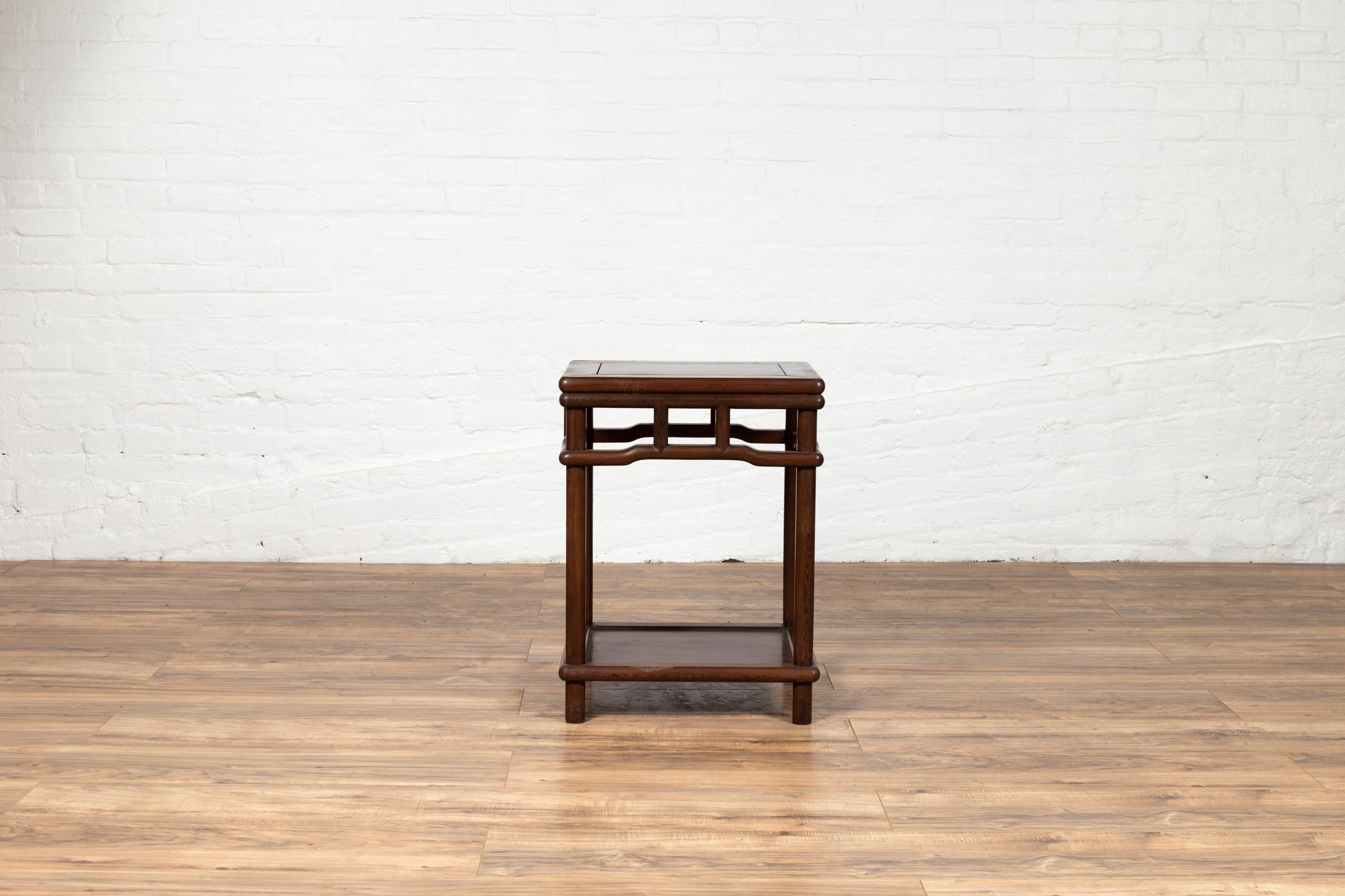 Chinese Ming Style Accent Side Table with Dark Wood Patina and Humpback Apron In Good Condition In Yonkers, NY