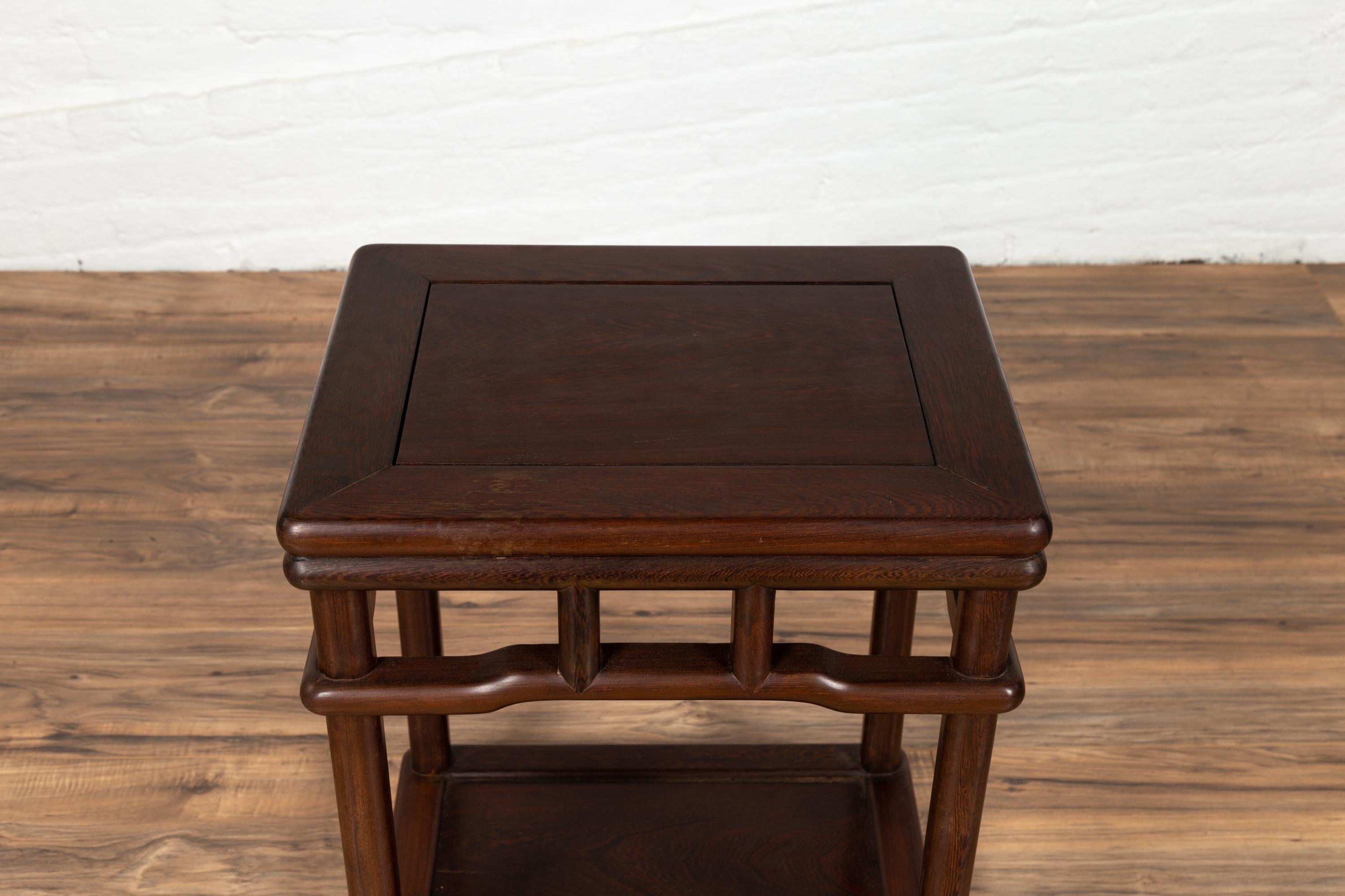 20th Century Chinese Ming Style Accent Side Table with Dark Wood Patina and Humpback Apron