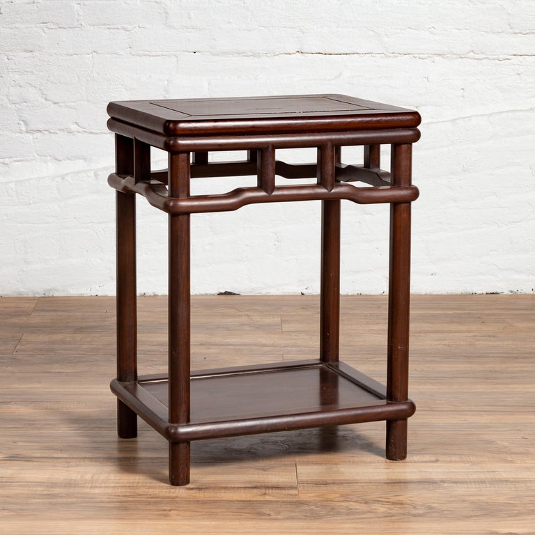 Chinese Ming Style Accent Side Table with Dark Wood Patina and Humpback