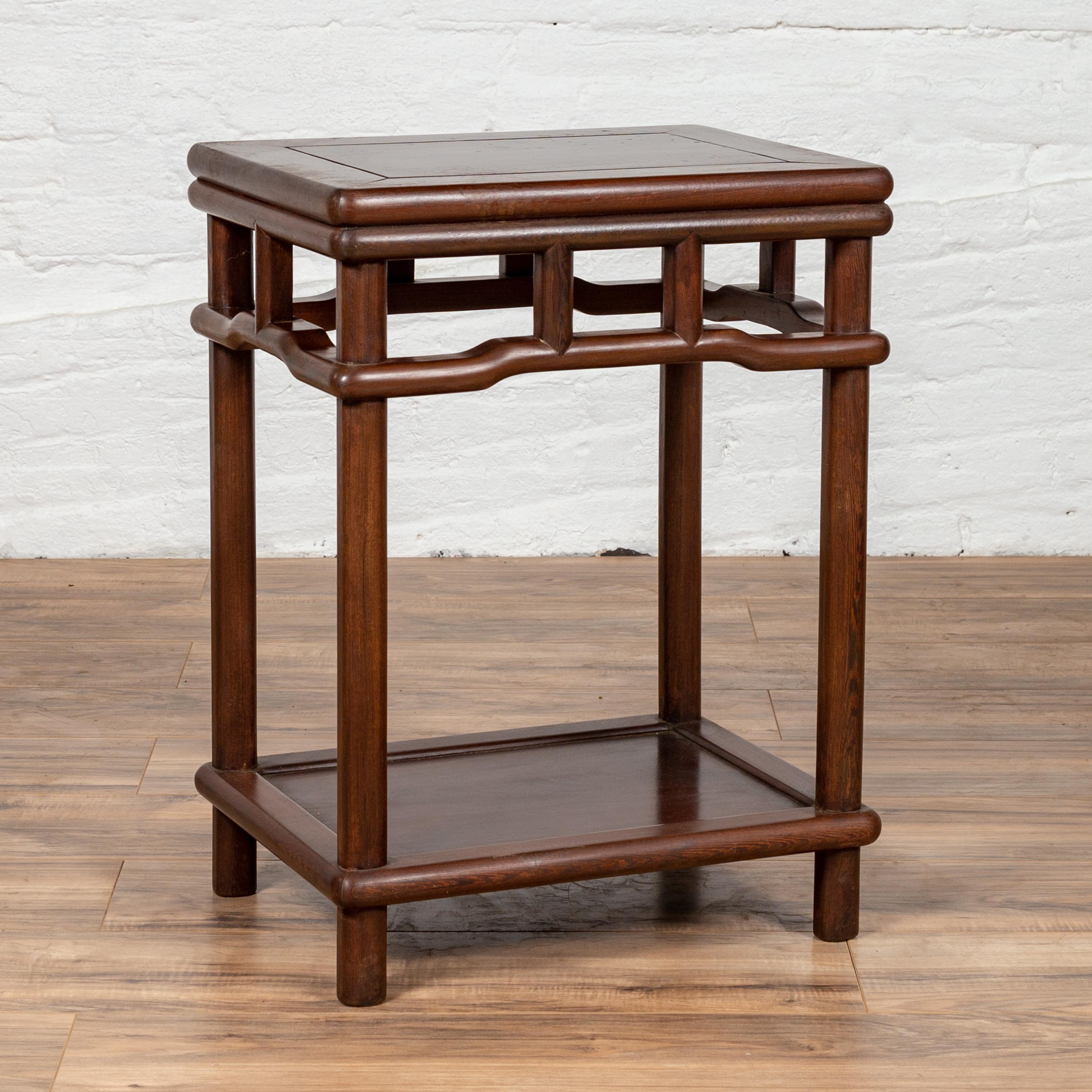 Chinese Ming Style Accent Side Table with Dark Wood Patina and Humpback Apron 2