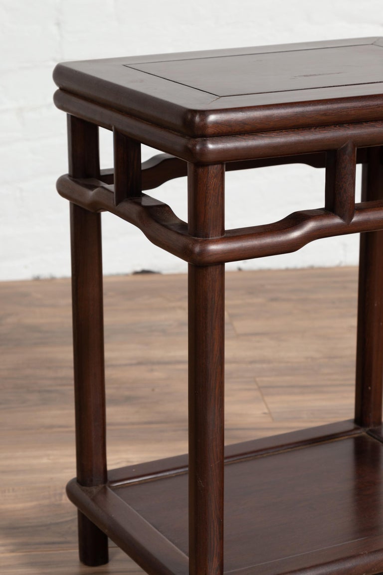 Chinese Ming Style Accent Side Table with Dark Wood Patina and Humpback