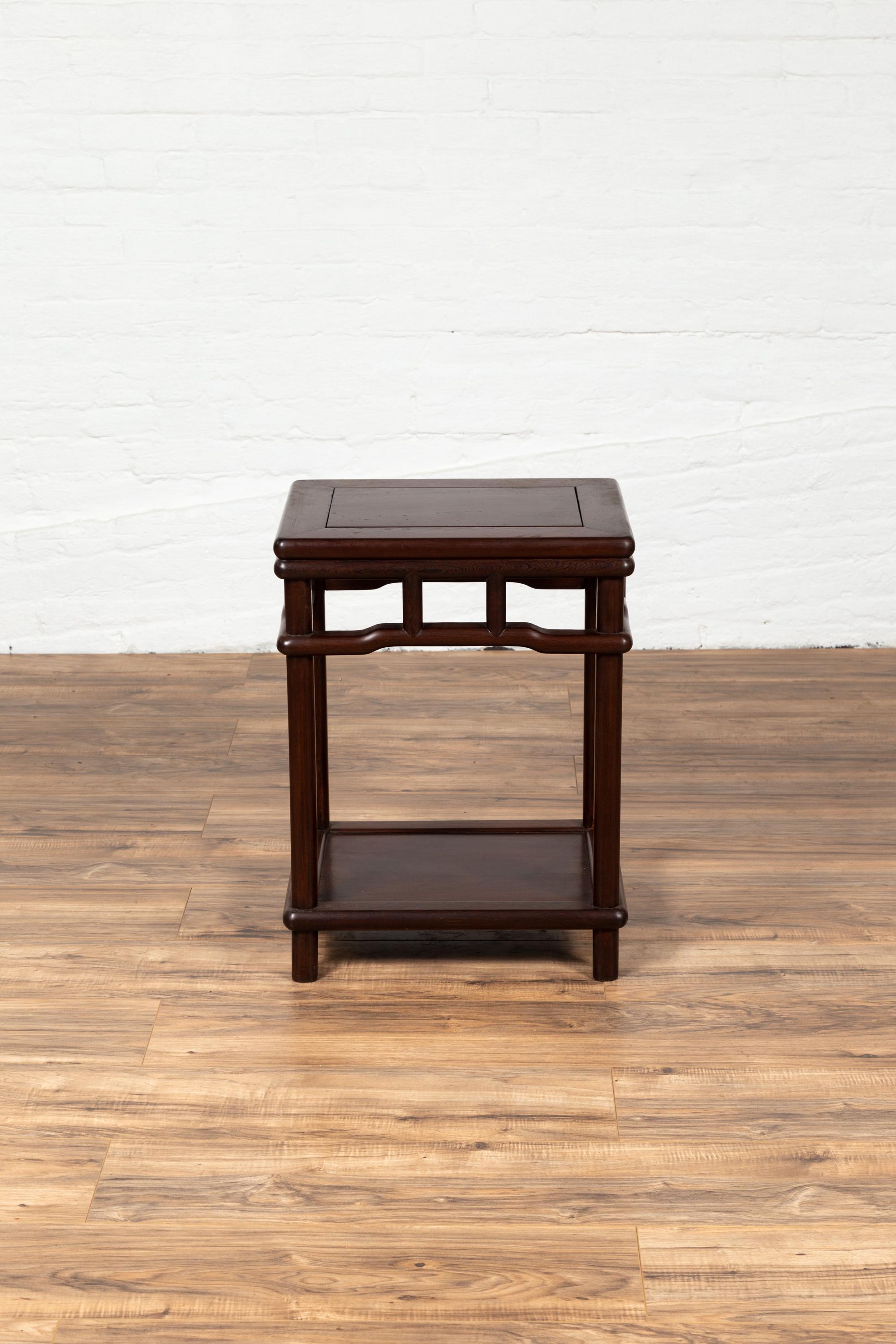 Chinese Ming Style Accent Side Table with Dark Wood Patina and Humpback Apron 3