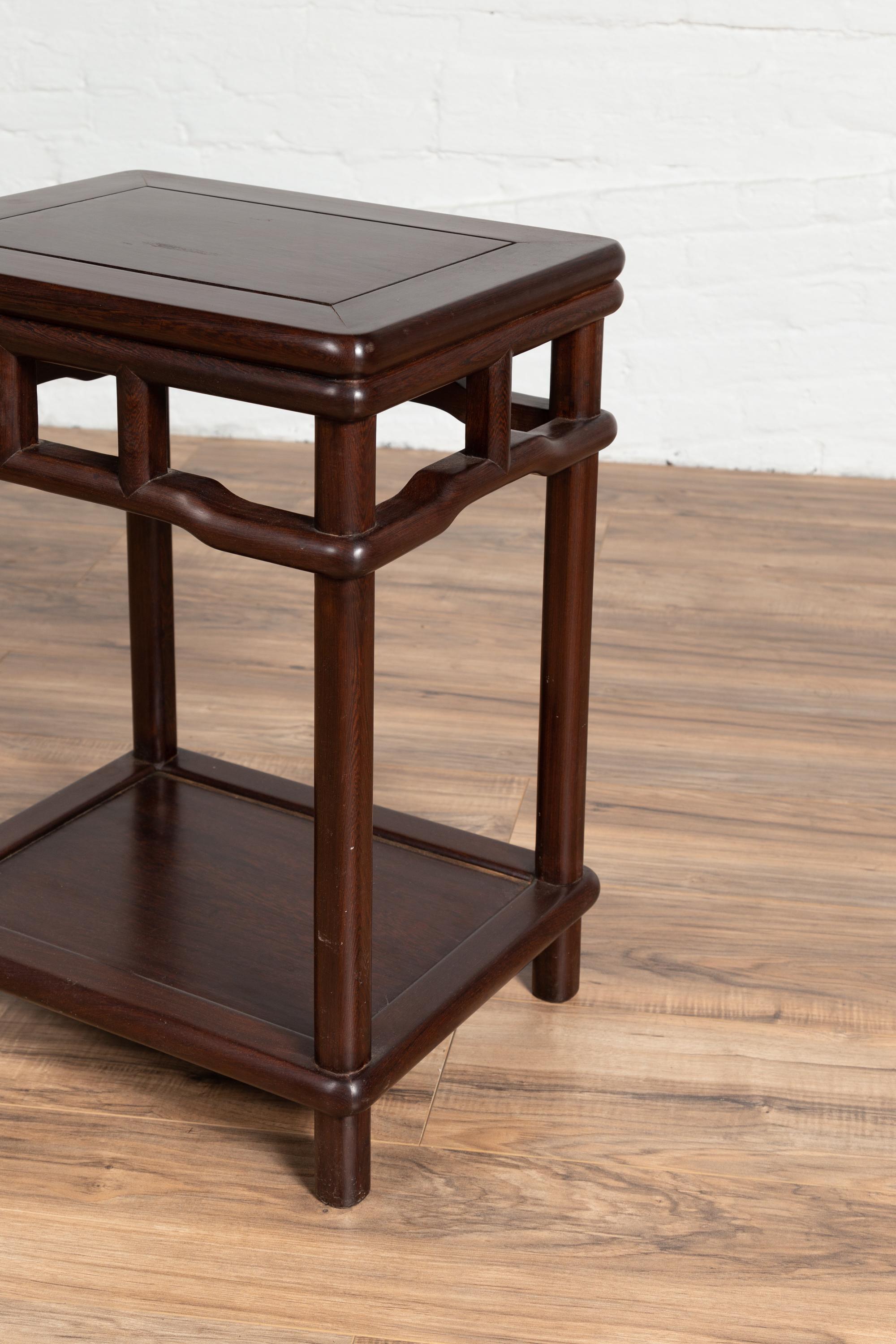 Chinese Ming Style Accent Side Table with Dark Wood Patina and Humpback Apron For Sale 2