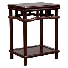 Antique Chinese Ming Style Accent Side Table with Dark Wood Patina and Humpback Apron