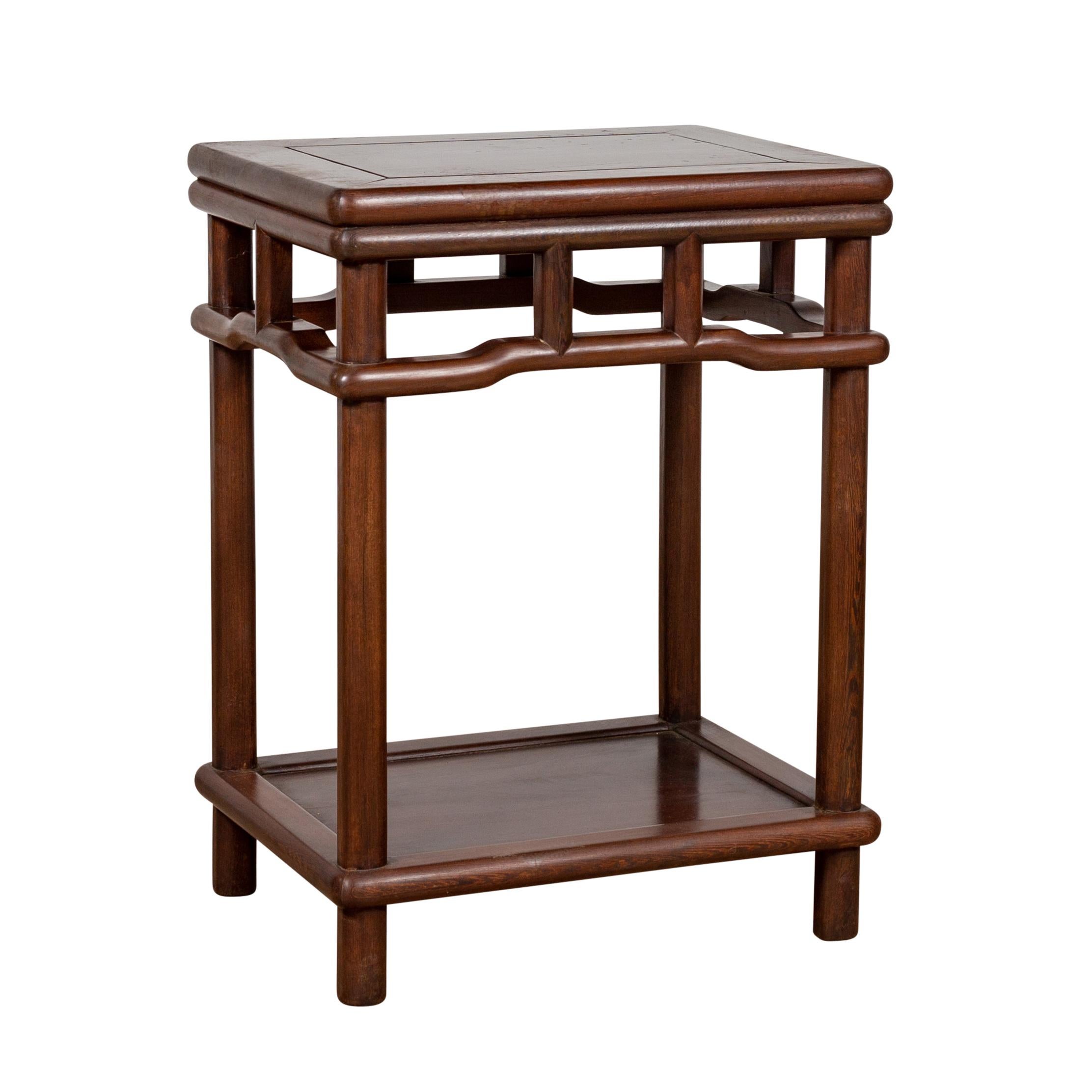 Chinese Ming Style Accent Side Table with Dark Wood Patina and Humpback Apron