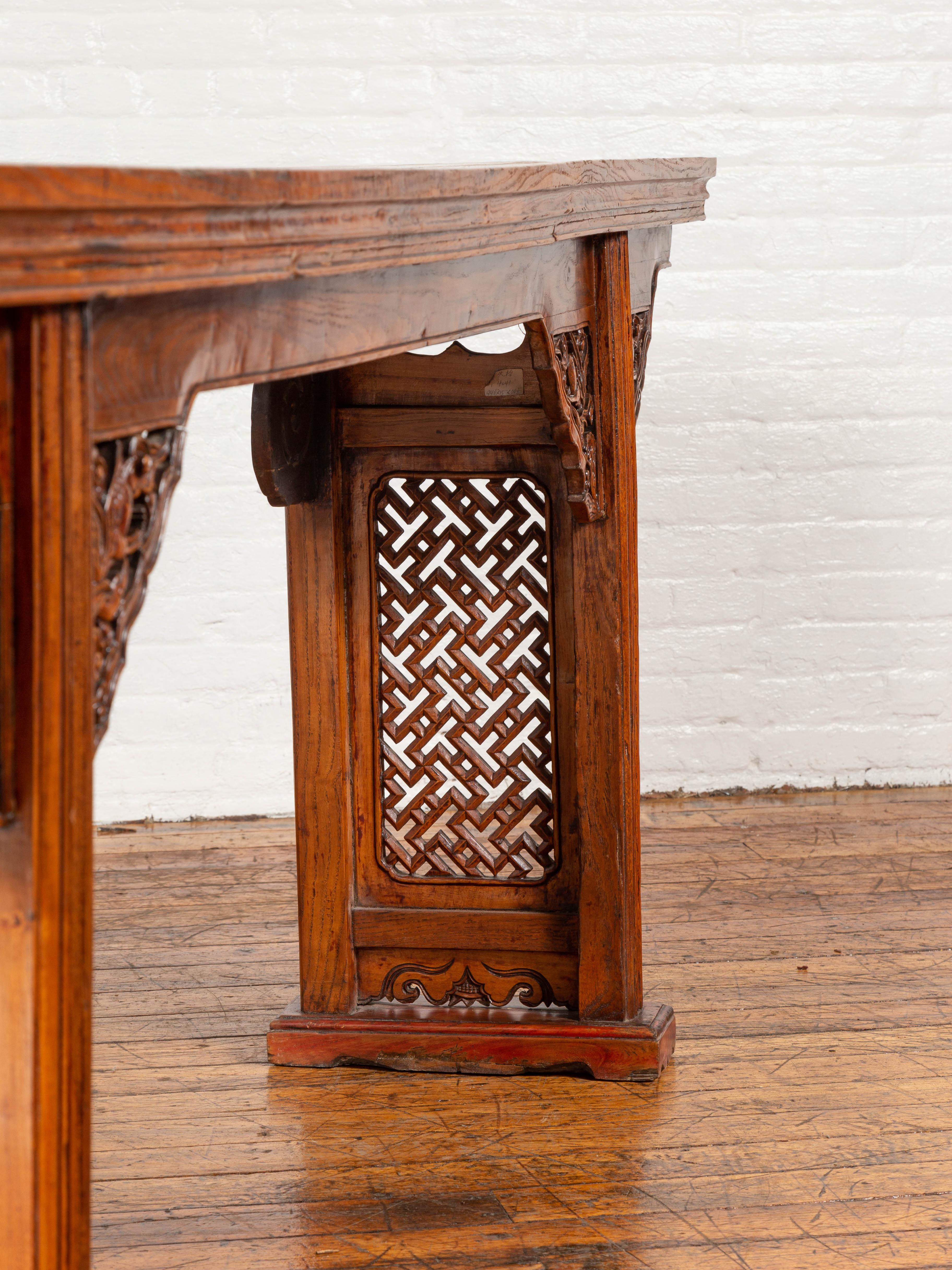 Chinese Ming Style Altar Console Table with Bird-Carved Spandrels and Fretwork 6