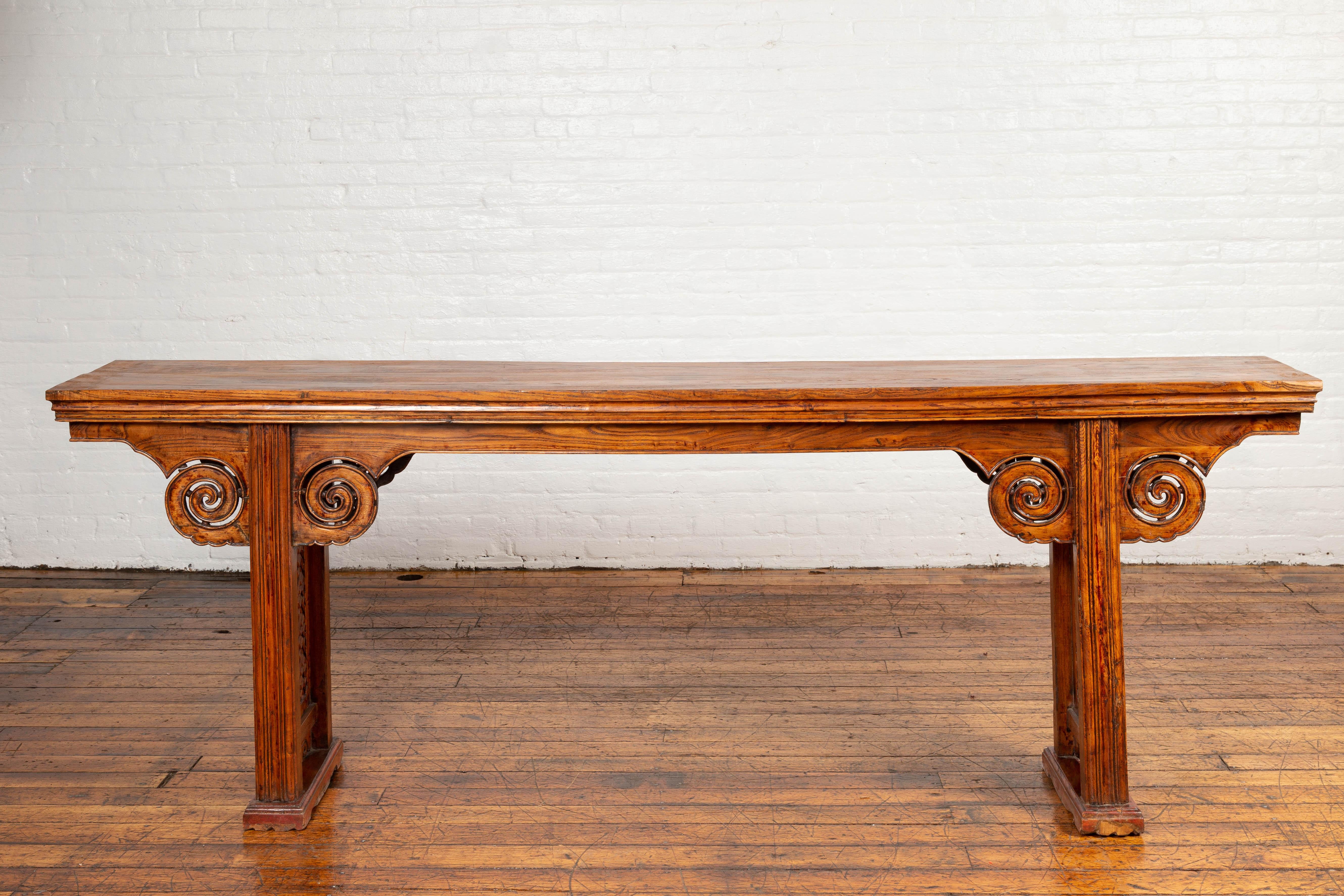 Chinese Ming Style Altar Console Table with Bird-Carved Spandrels and Fretwork 7