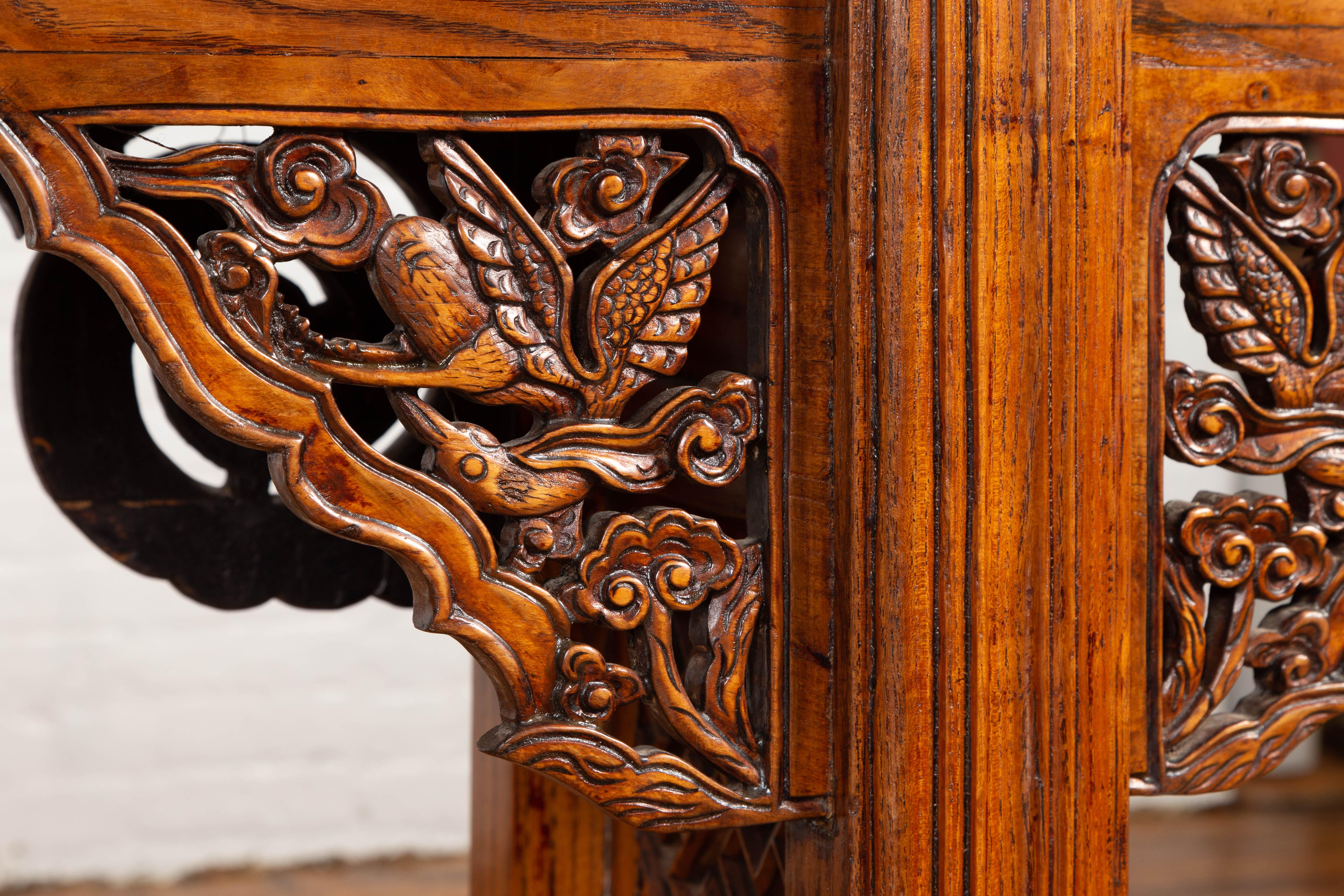 Chinese Ming Style Altar Console Table with Bird-Carved Spandrels and Fretwork 1