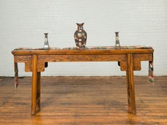 Qing Dynasty Elmwood Altar Console Table with Carved Apron and Fretwork Panels
