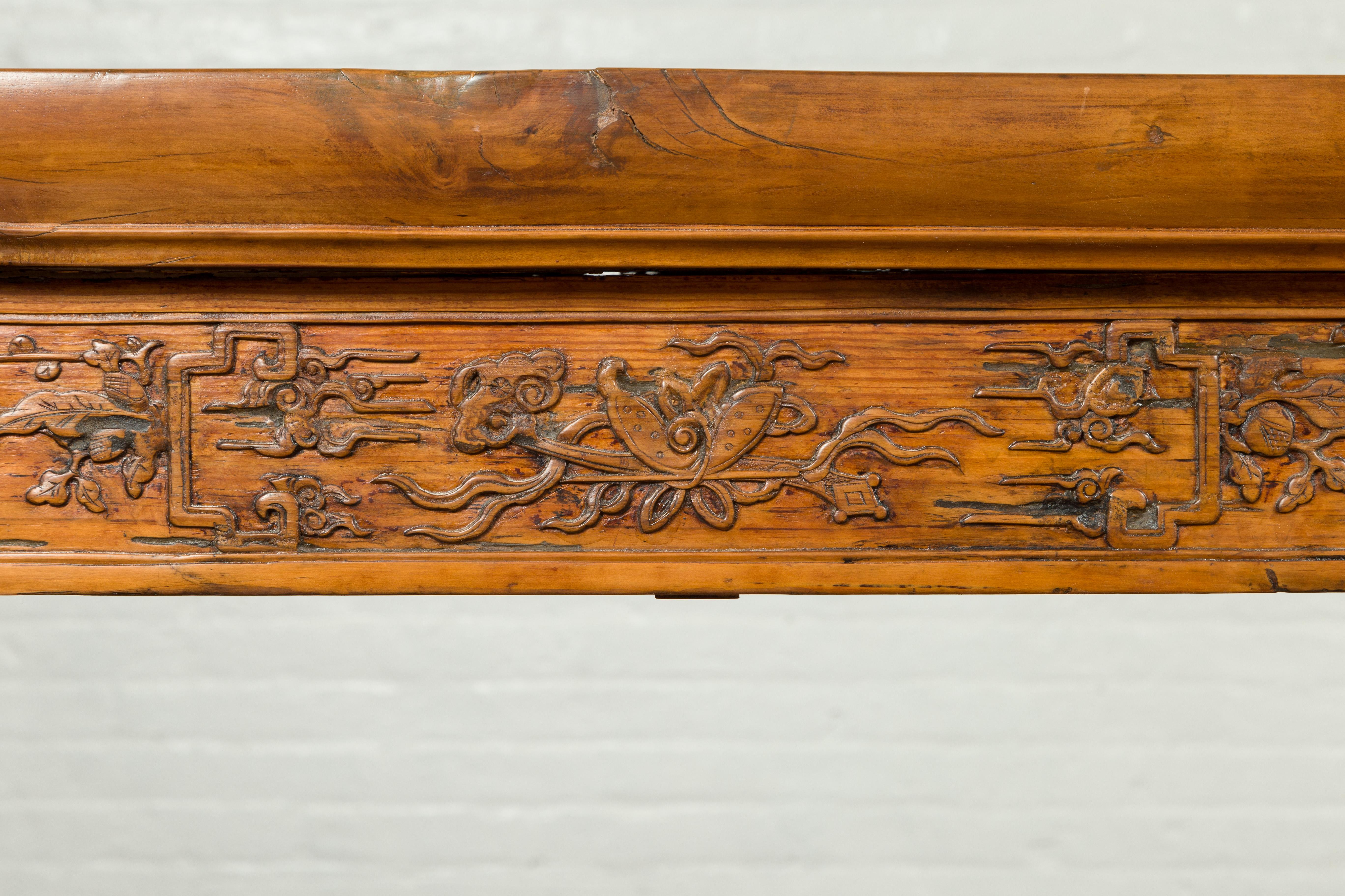 Wood Chinese Ming Style Altar Table with Foliage Carved Frieze and Open Fretwork For Sale