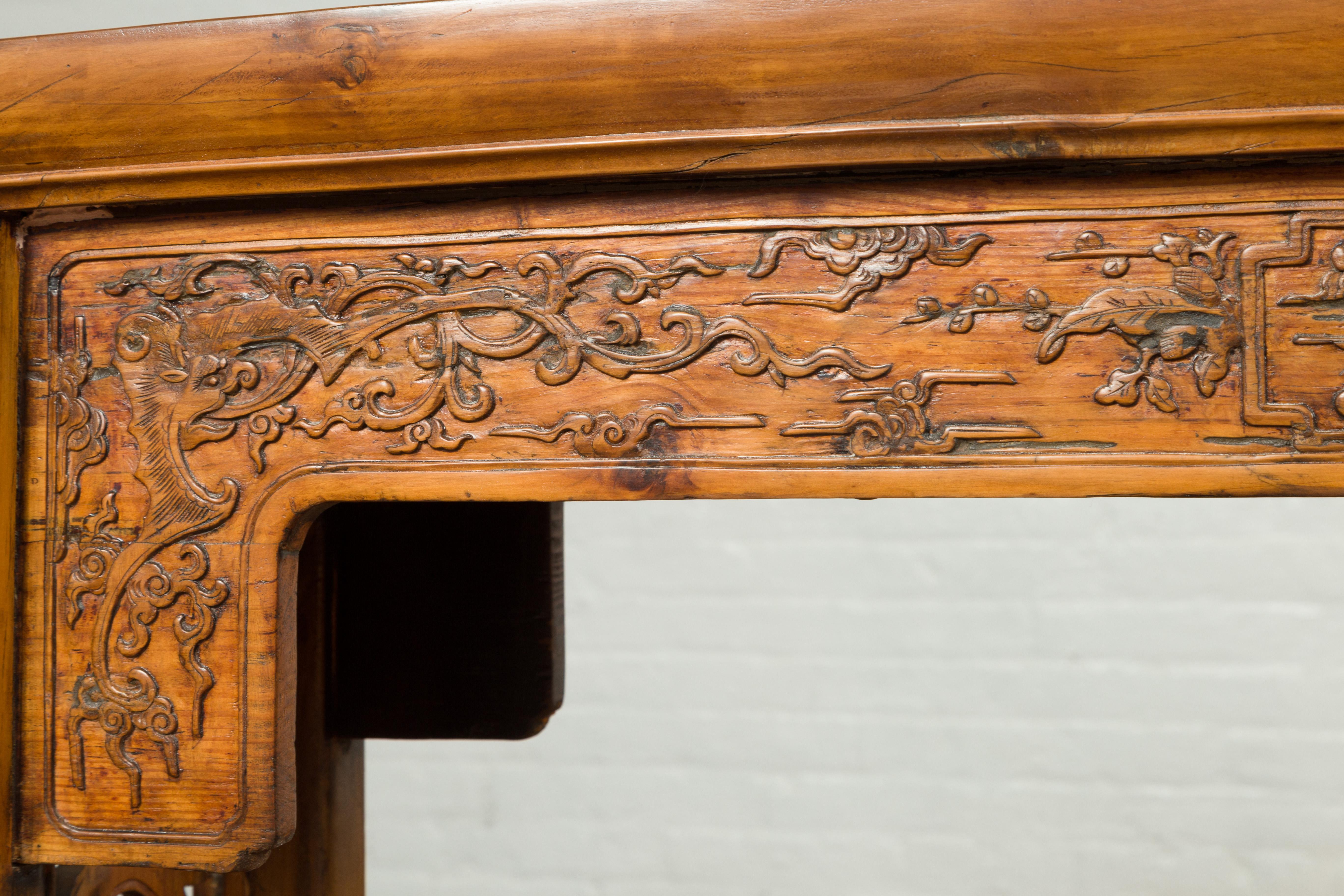 Chinese Ming Style Altar Table with Foliage Carved Frieze and Open Fretwork For Sale 1