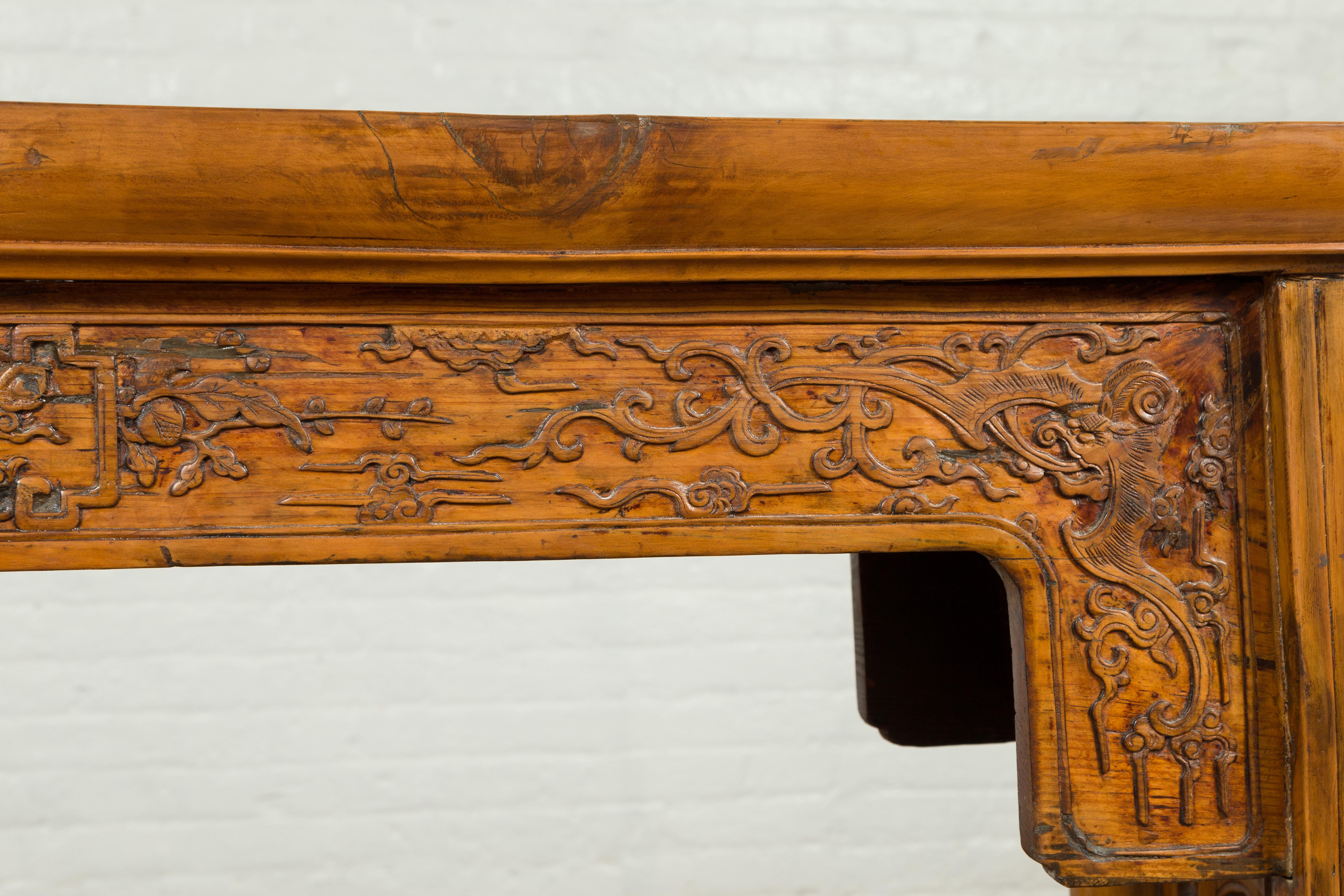 Chinese Ming Style Altar Table with Foliage Carved Frieze and Open Fretwork For Sale 2