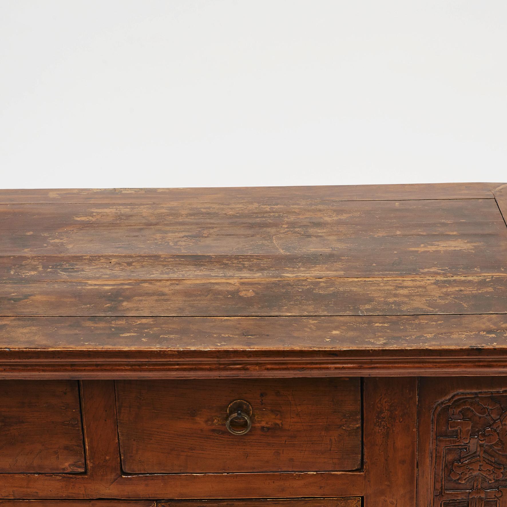 Elm Chinese Ming Style Alter Cabinet or Sideboard For Sale