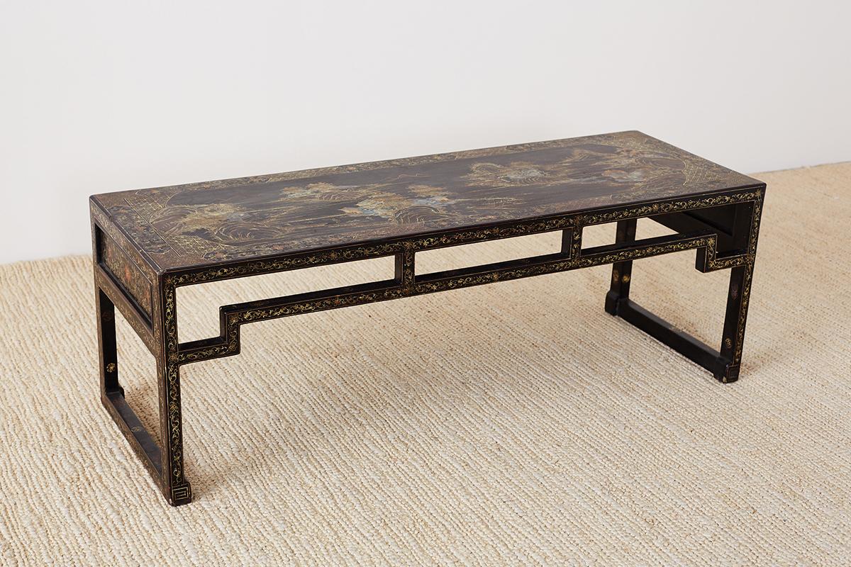 Chinese Ming Style Black Lacquered Coffee Table In Good Condition In Rio Vista, CA
