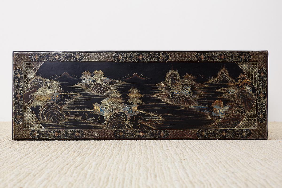Wood Chinese Ming Style Black Lacquered Coffee Table