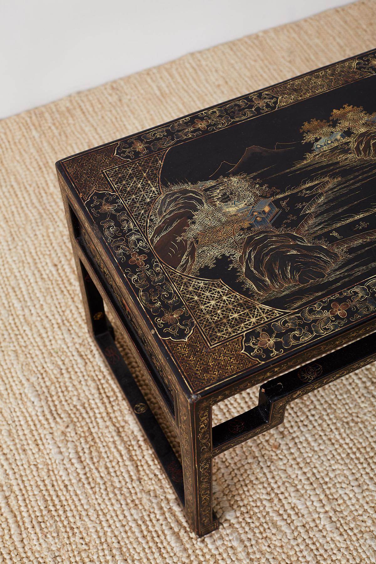 Chinese Ming Style Black Lacquered Coffee Table 1