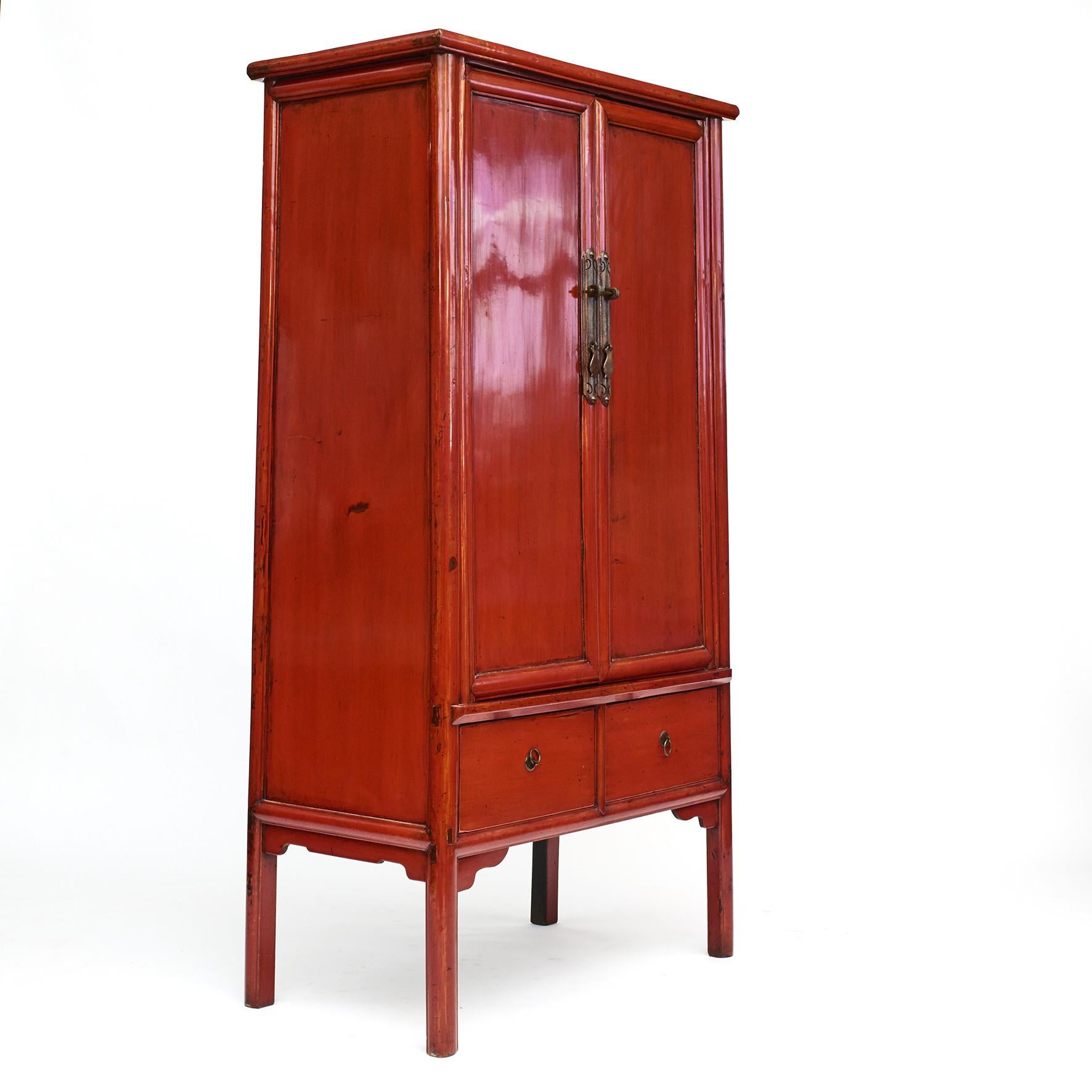 Chinese Ming Style Cabinet with Original Red Lacquer, 1840-1860 8