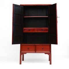 Chinese Ming Style Cabinet with Original Red Lacquer, 1840-1860