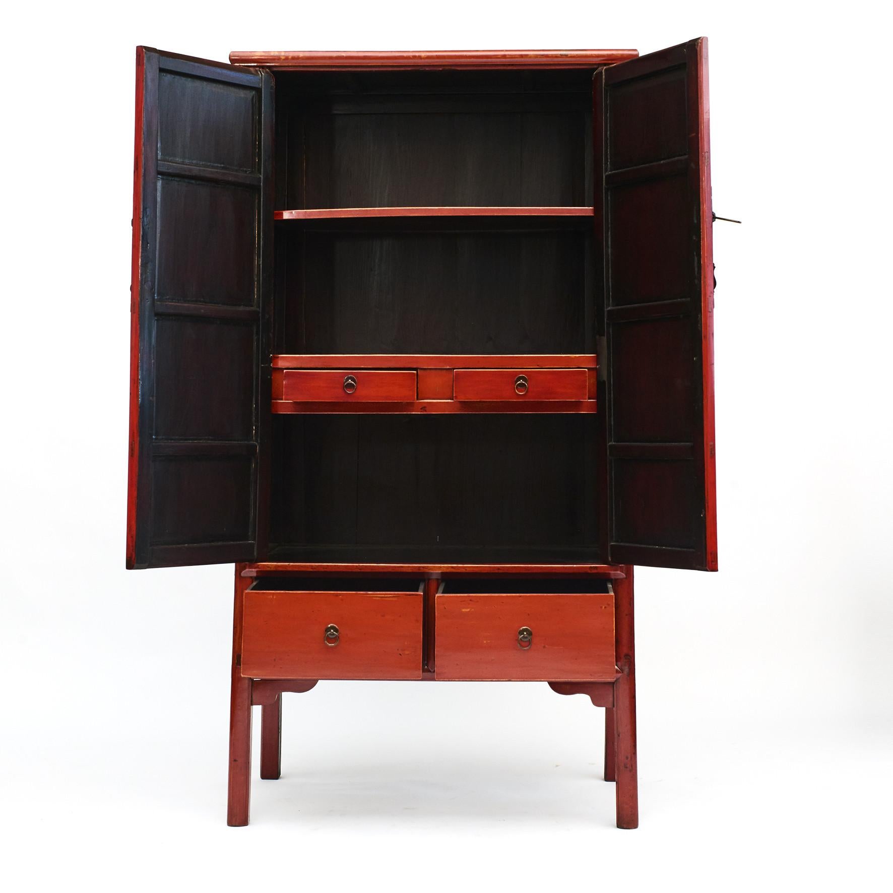 Lacquered Chinese Ming Style Cabinet with Original Red Lacquer, 1840-1860