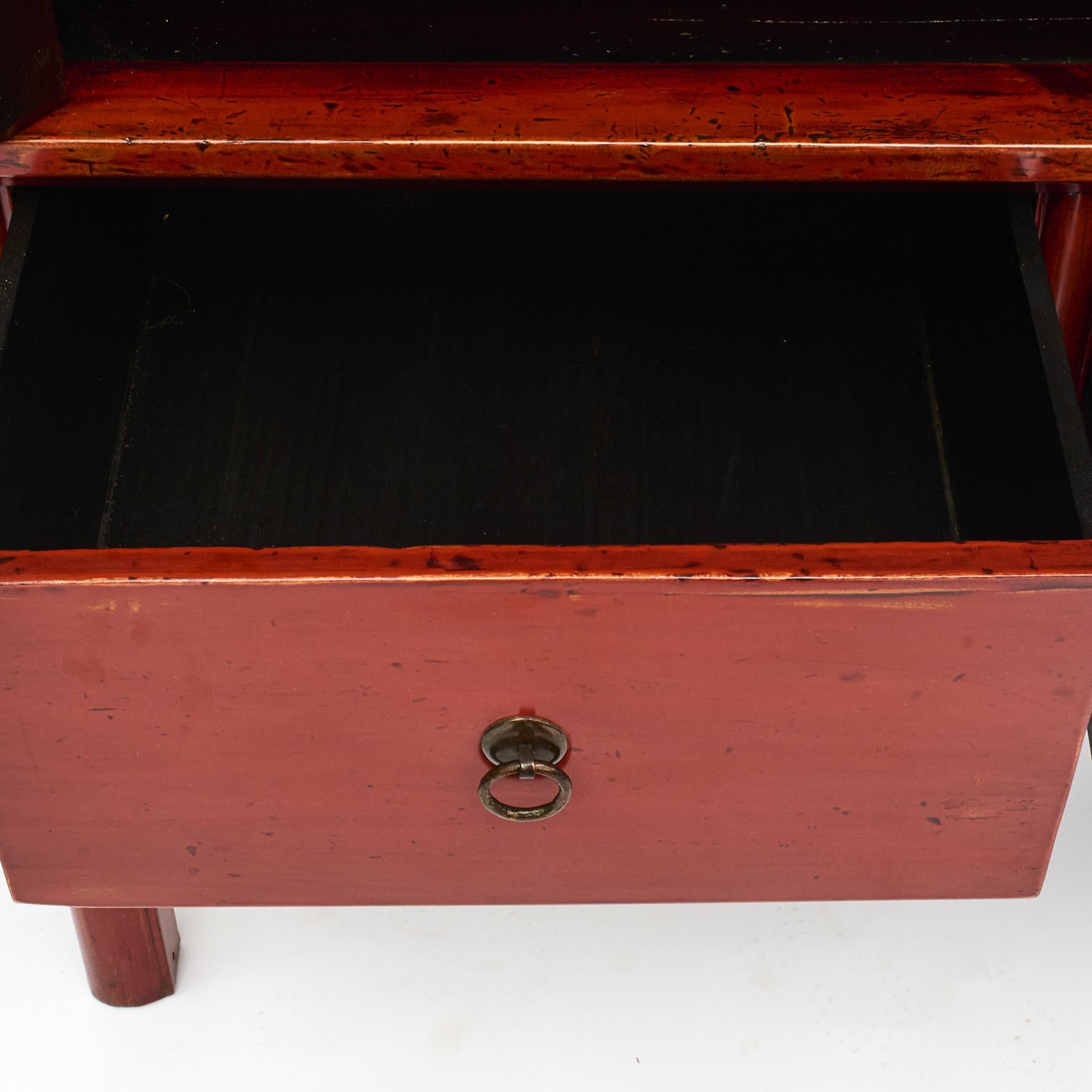 19th Century Chinese Ming Style Cabinet with Original Red Lacquer, 1840-1860