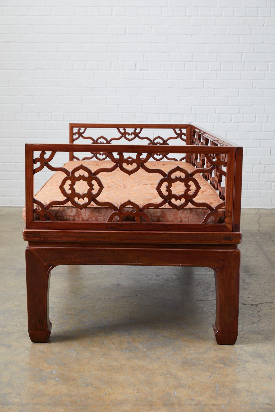Chinese Ming Style Carved Daybed with Grasscloth 3