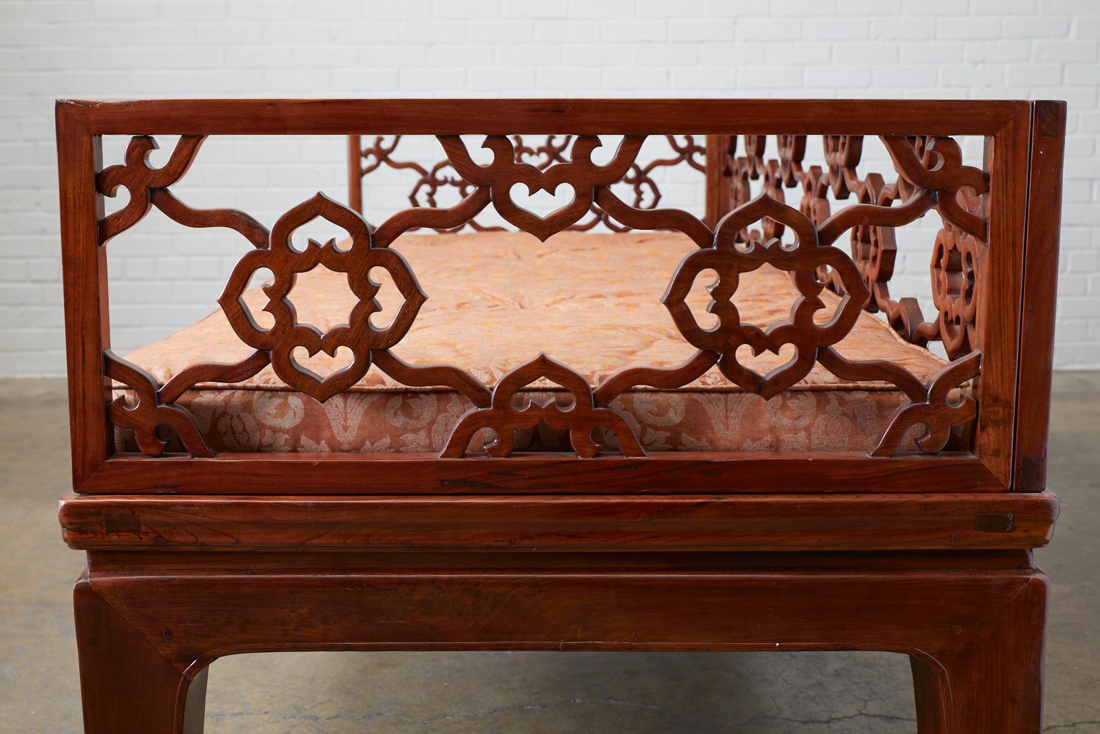 Chinese Ming Style Carved Daybed with Grasscloth 5