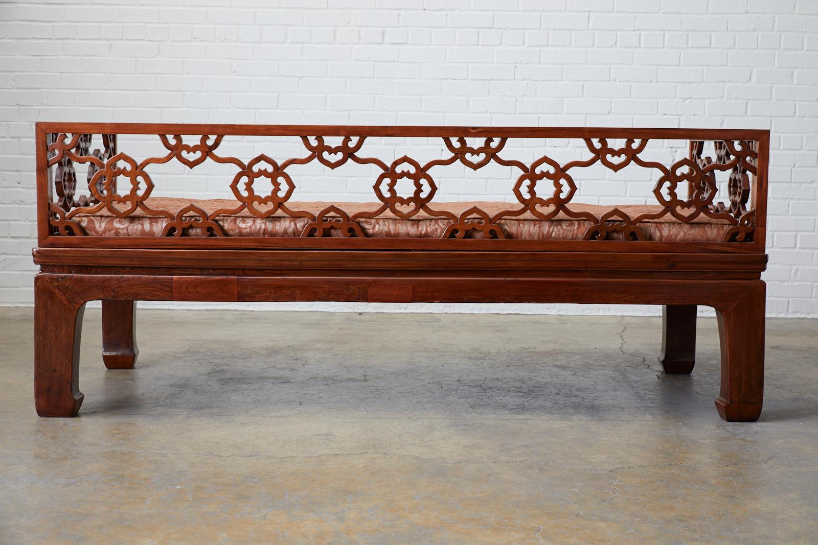 Chinese Ming Style Carved Daybed with Grasscloth 11