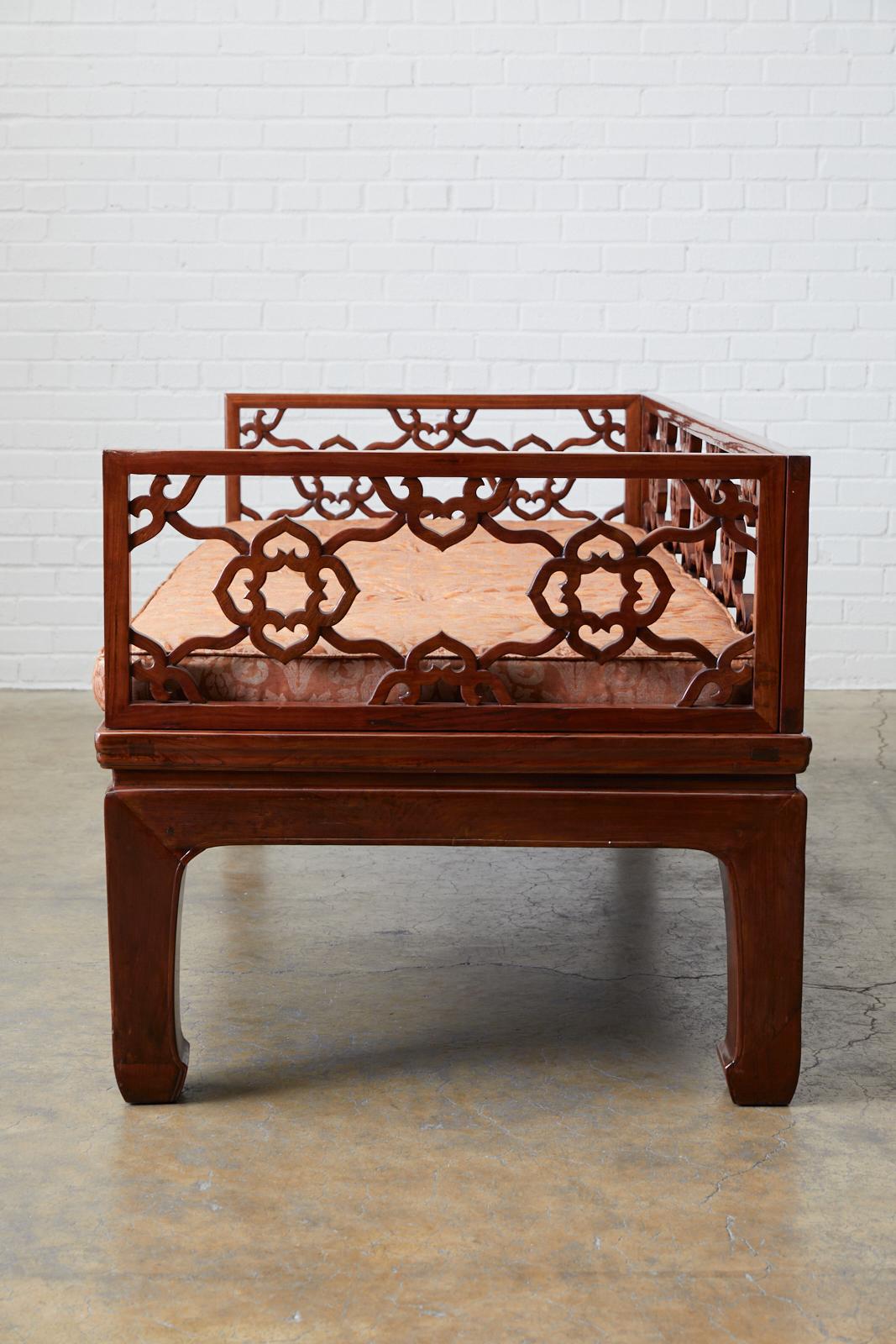 Chinese Export Chinese Ming Style Carved Daybed with Grasscloth
