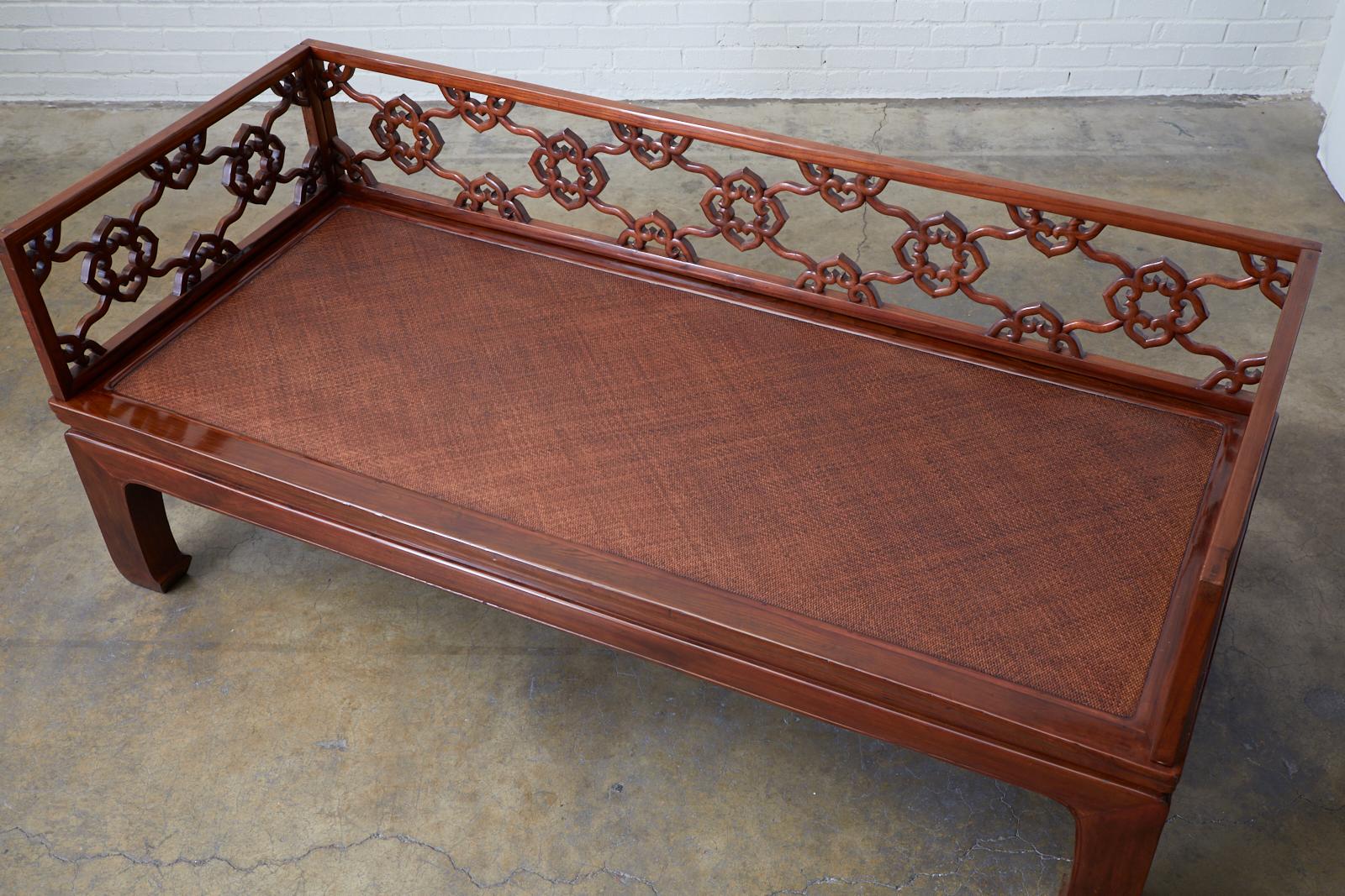 Hand-Crafted Chinese Ming Style Carved Daybed with Grasscloth