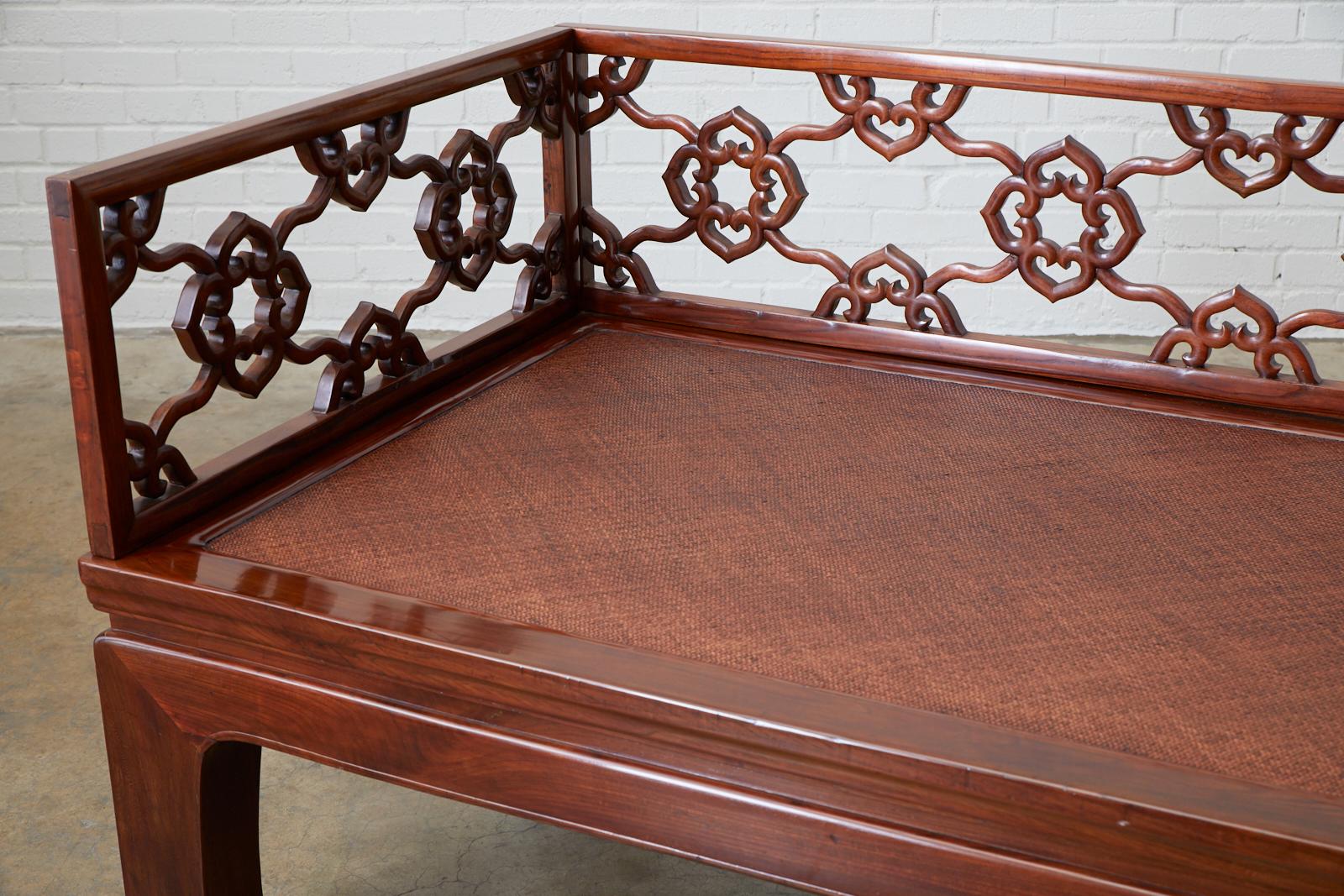 Chinese Ming Style Carved Daybed with Grasscloth 1