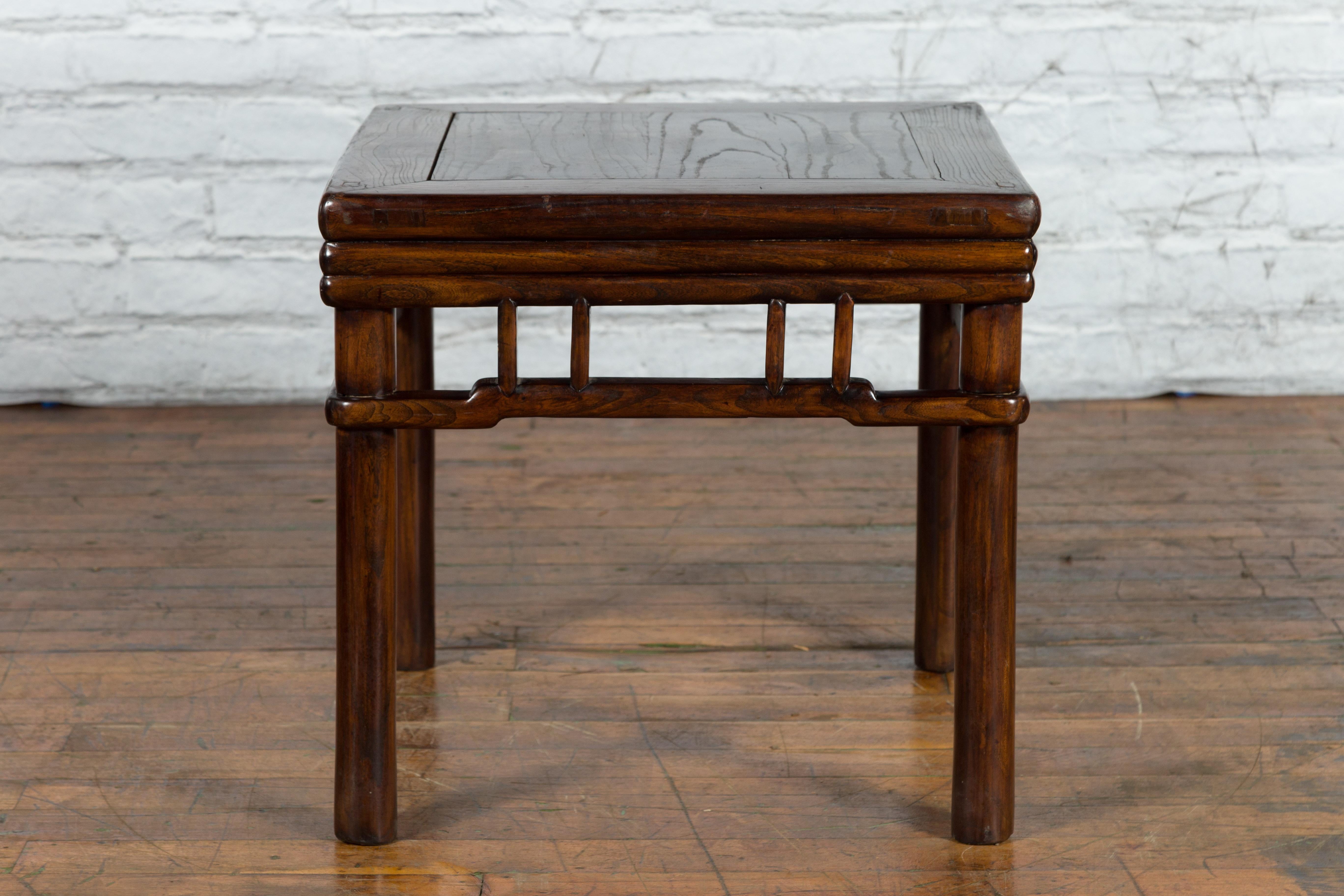 Wood Chinese Ming Style Early 20th Century Brown Drink Table with Pillar Strut Motifs For Sale