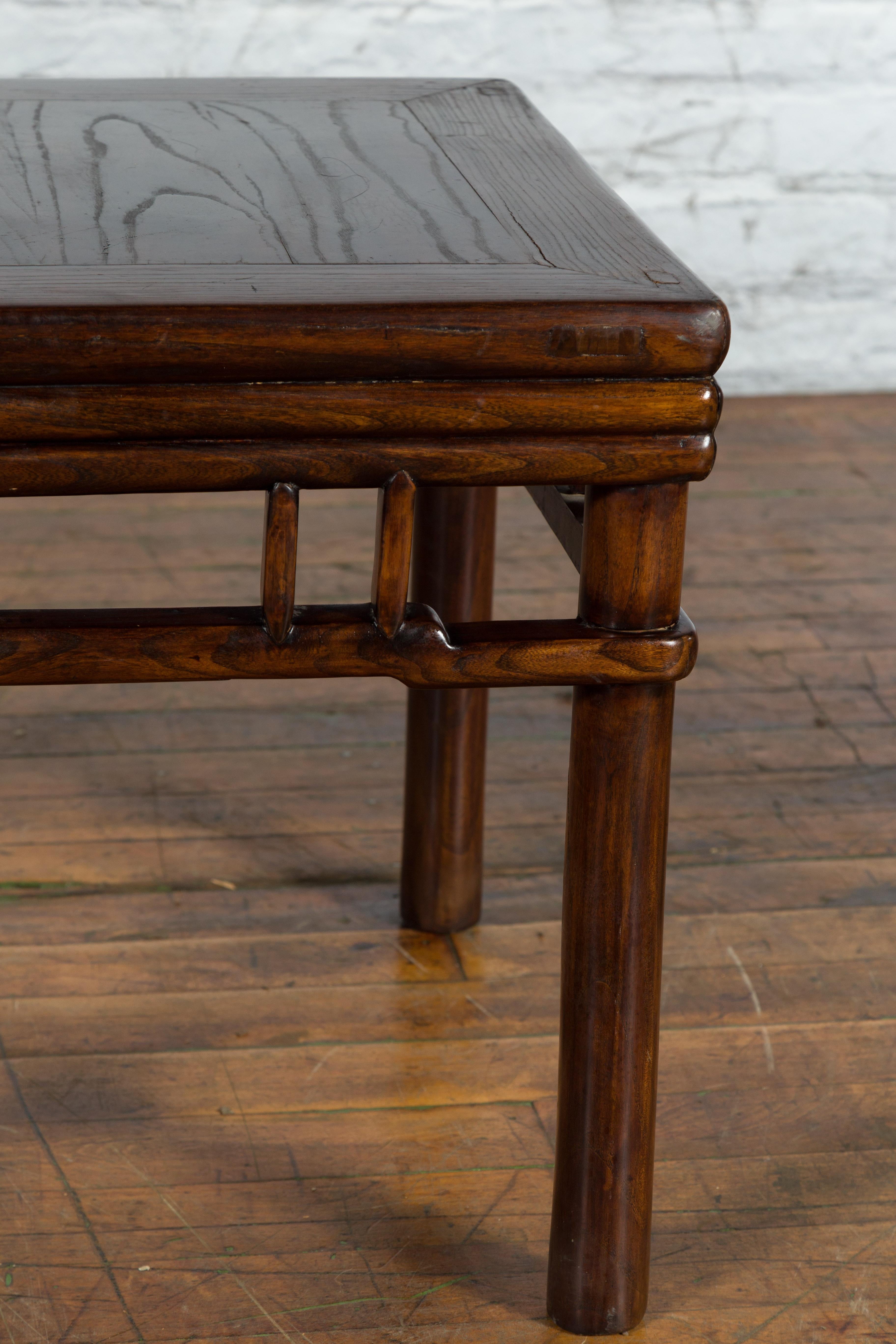 Chinese Ming Style Early 20th Century Brown Drink Table with Pillar Strut Motifs For Sale 4