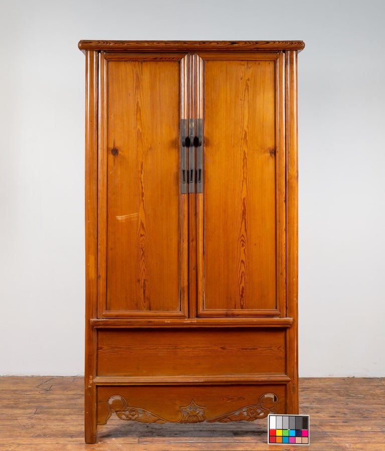 Chinese Ming Style Elm Wardrobe With Two Doors Hidden Drawers And