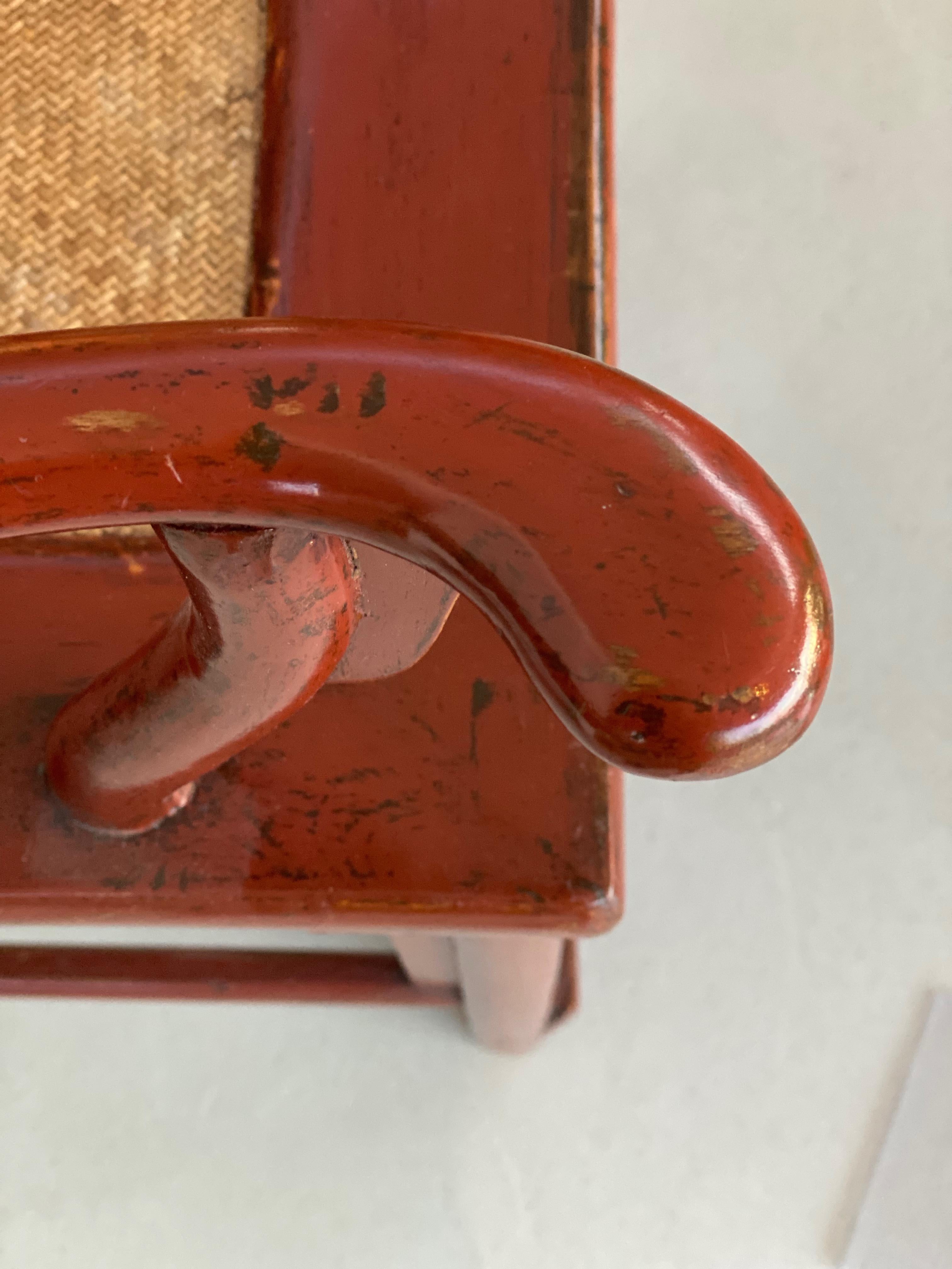 Chinesischer Stuhl mit hoher Rückenlehne im Ming-Stil, rot lackiert im Angebot 11