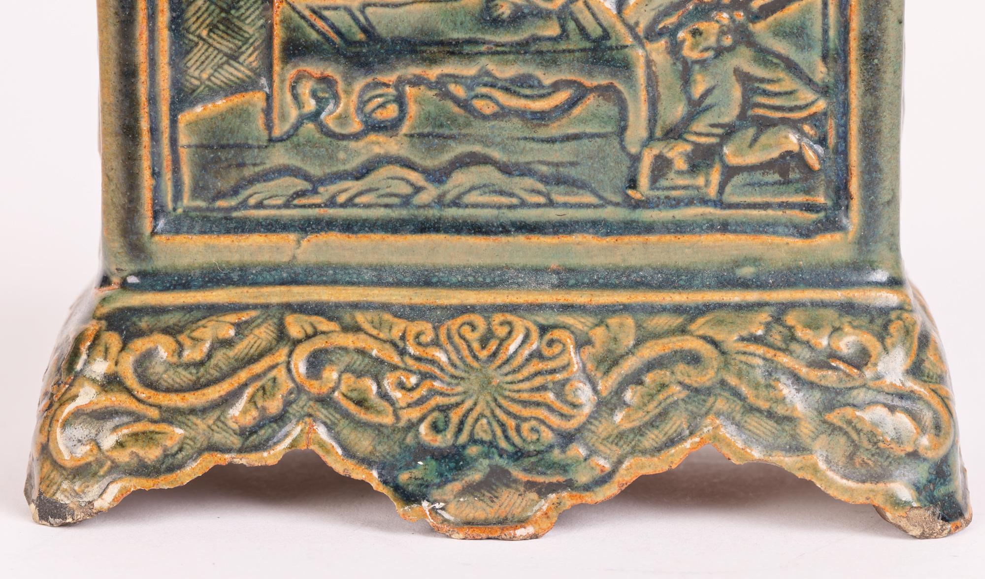 Chinese Ming Style Pottery Green Glazed Incense Holder 8