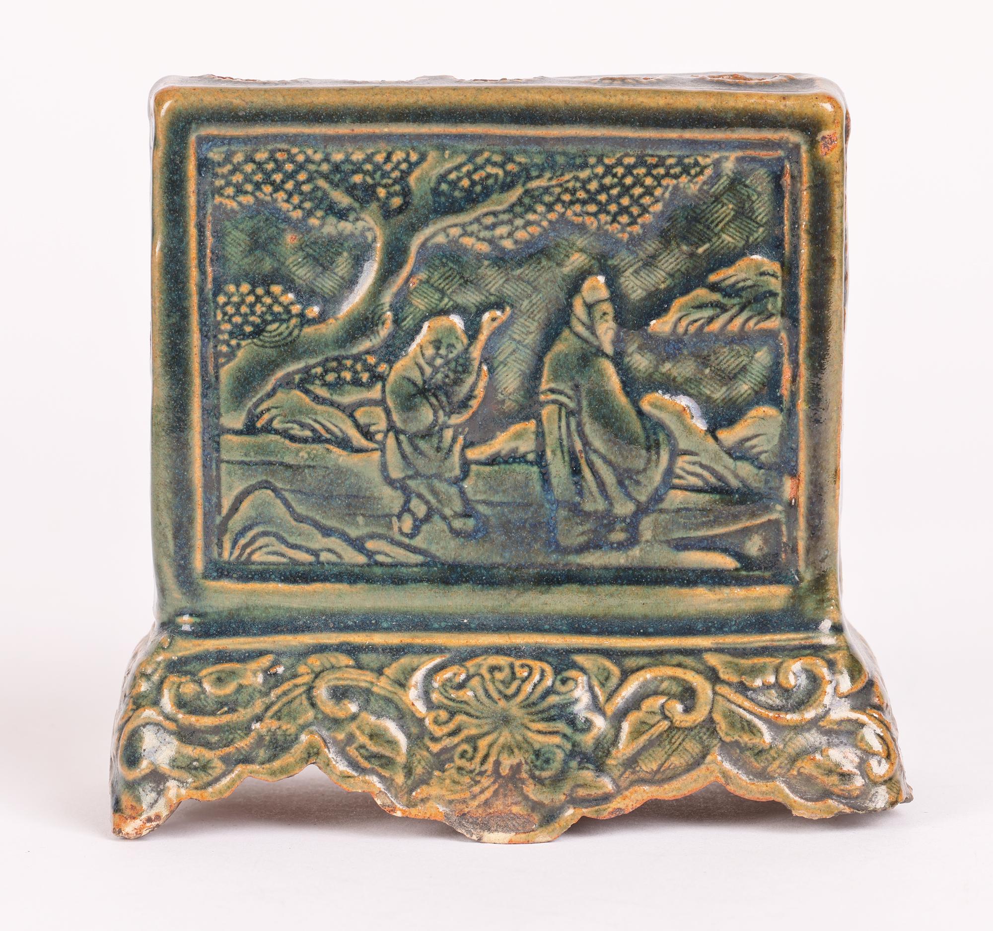 Chinese Ming Style Pottery Green Glazed Incense Holder In Good Condition In Bishop's Stortford, Hertfordshire