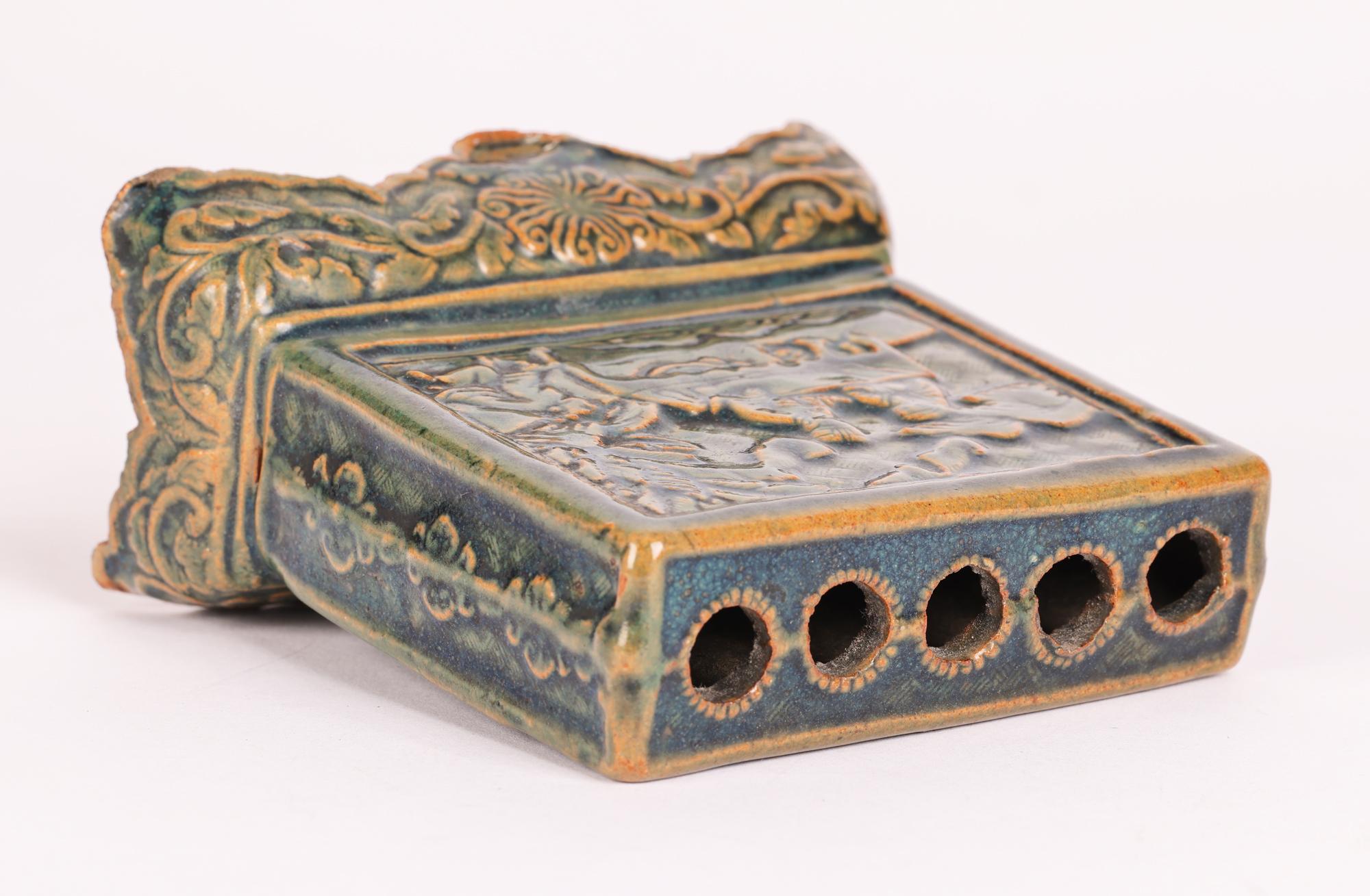 18th Century and Earlier Chinese Ming Style Pottery Green Glazed Incense Holder