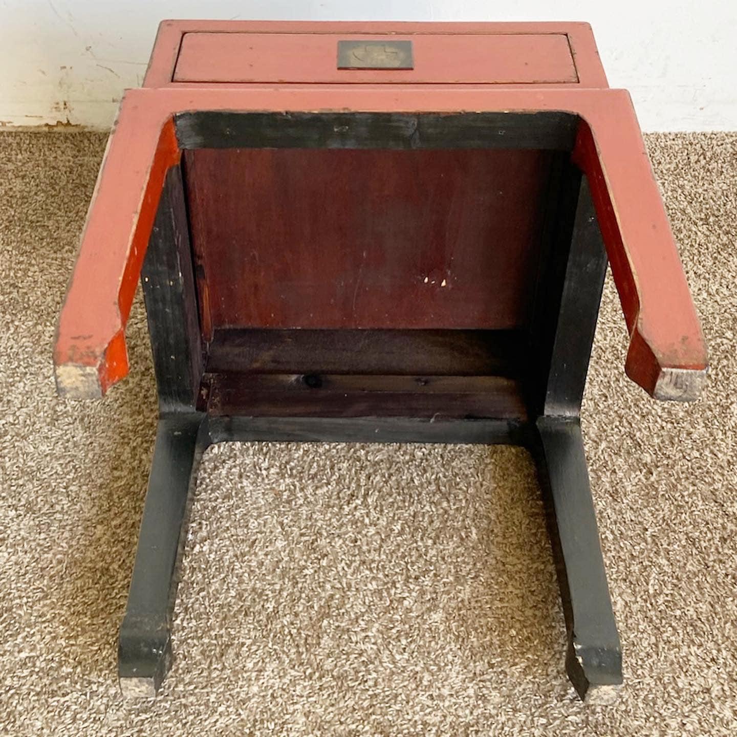 Chinoiserie Chinese Ming Style Red Side Table/Nightstand