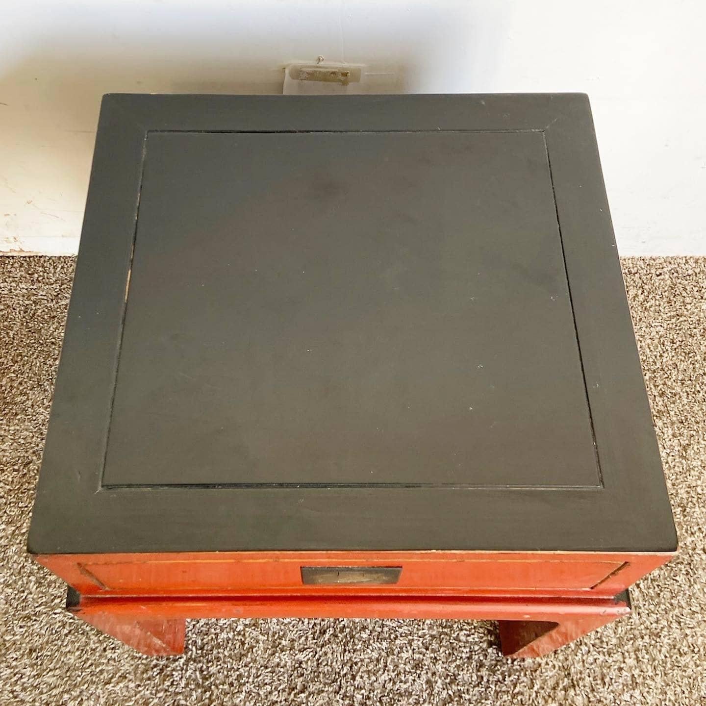 Chinese Ming Style Red Side Table/Nightstand In Good Condition In Delray Beach, FL