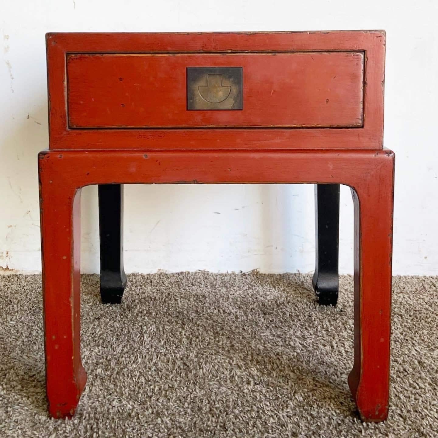 Late 20th Century Chinese Ming Style Red Side Table/Nightstand