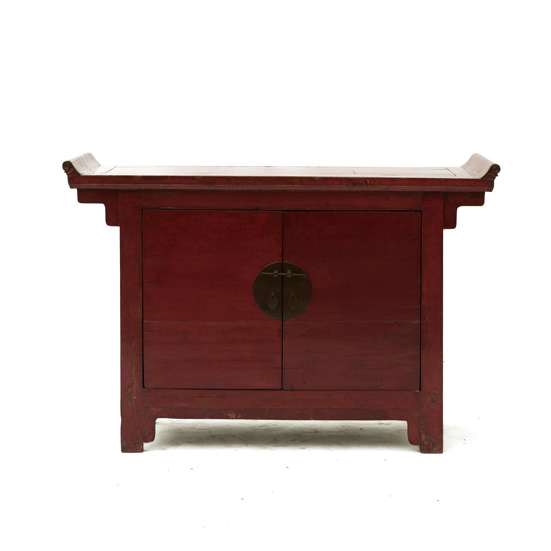 Chinese Ming Style Red Lacquer Sideboard Cabinet For Sale 2