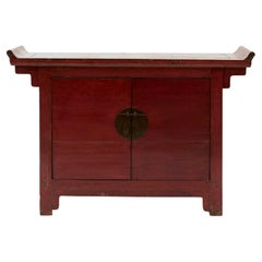 Used Chinese Ming Style Red Lacquer Altar Cabinet