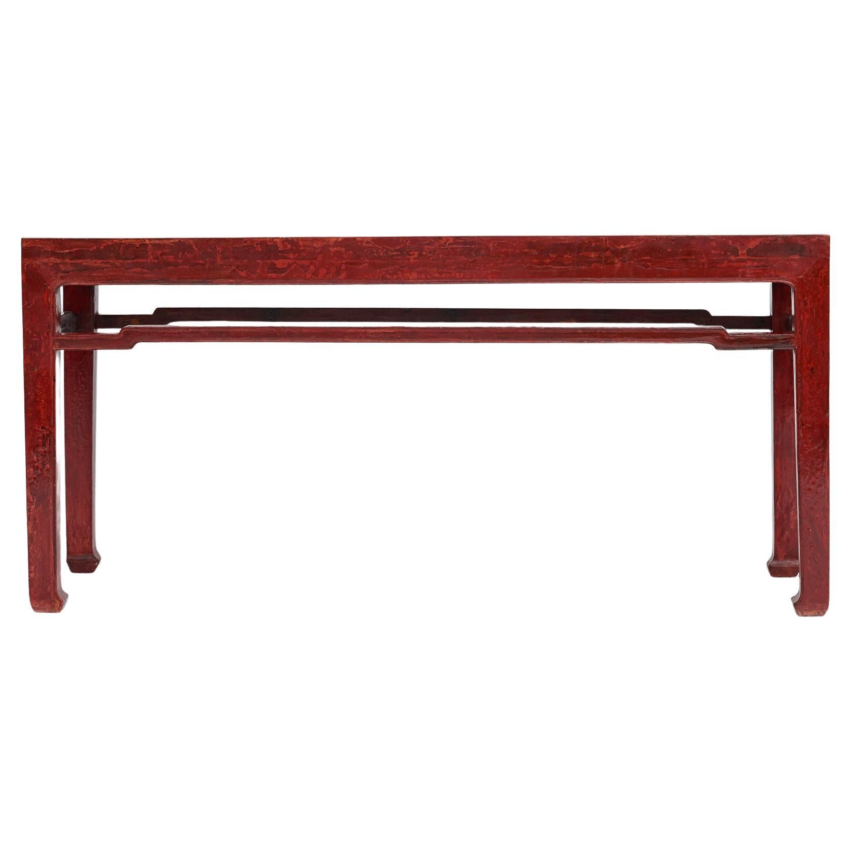 Chinese Ming Style Red Lacquer Console Table For Sale